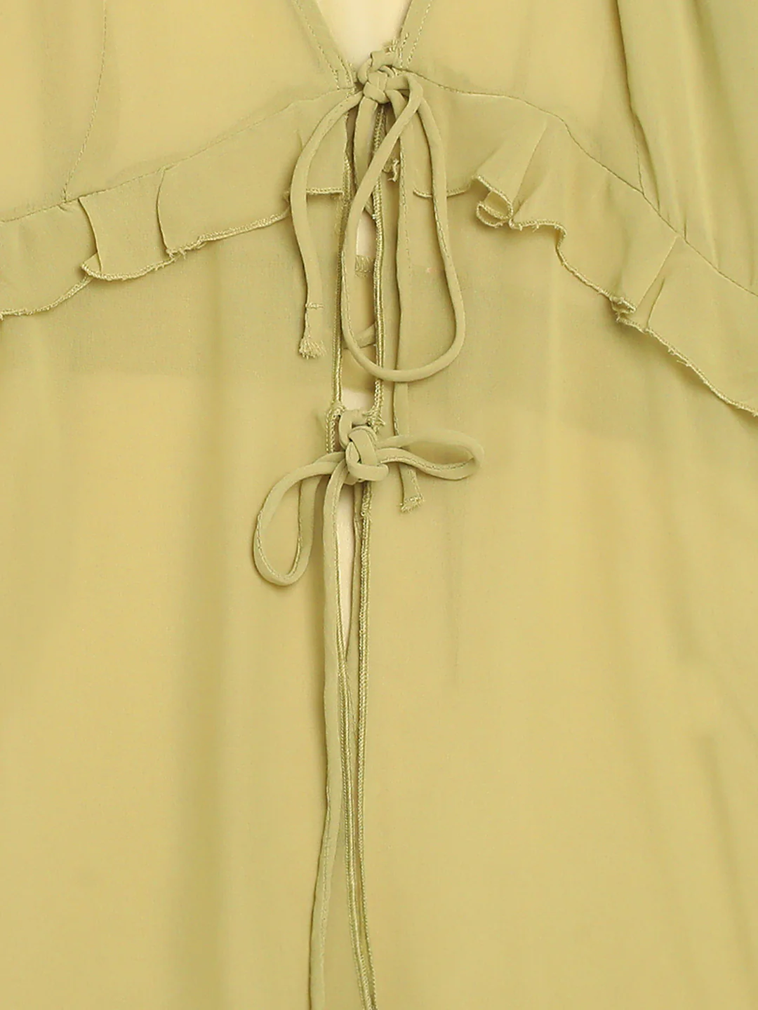 Women Green Front Tie Up Sheer Top - Image 8
