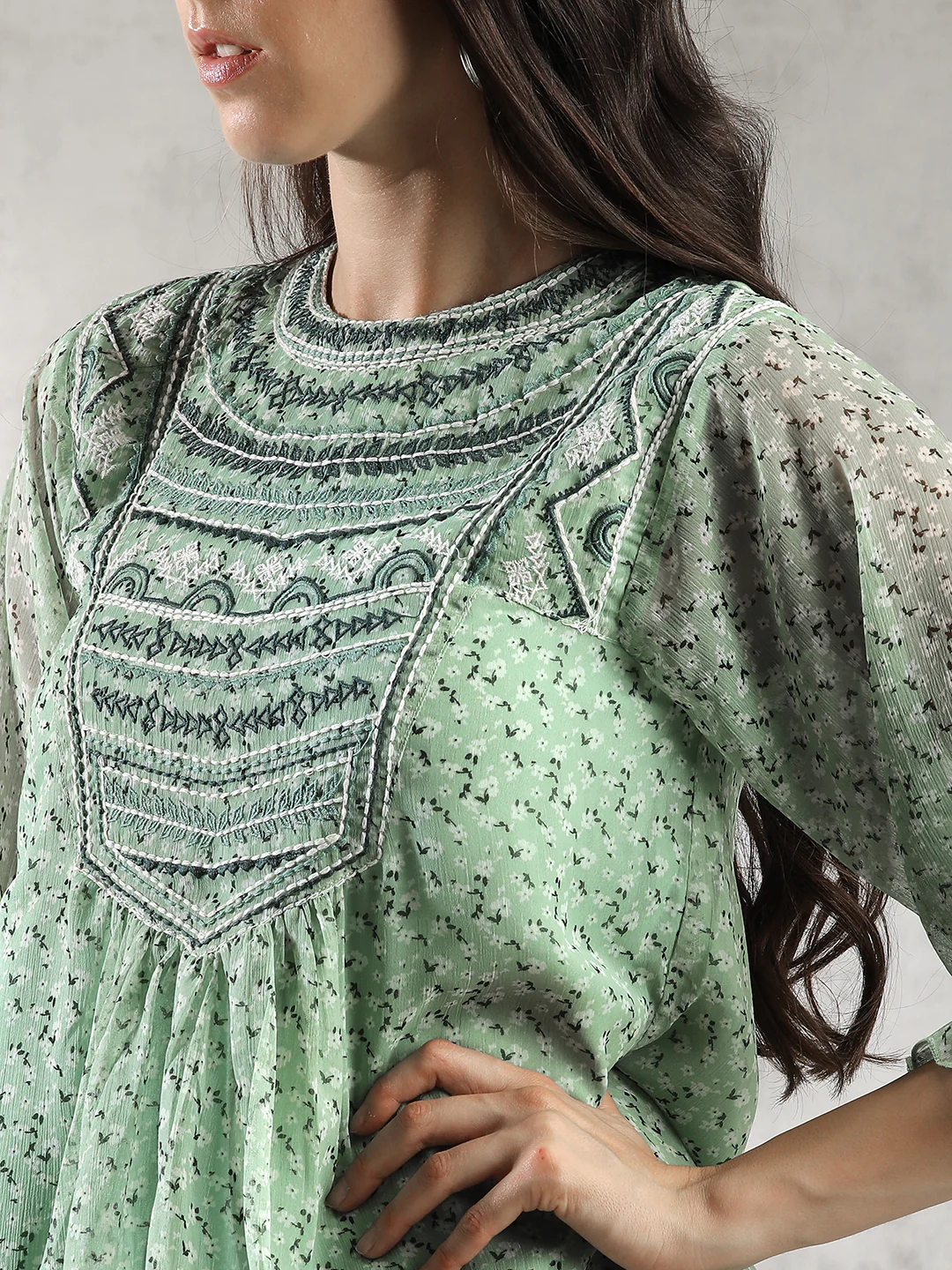 Women Mint Green Embroidered Top - Image 3