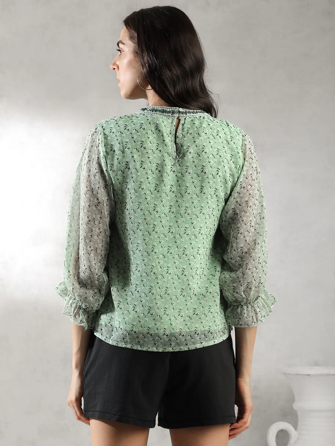 Women Mint Green Embroidered Top - Image 4