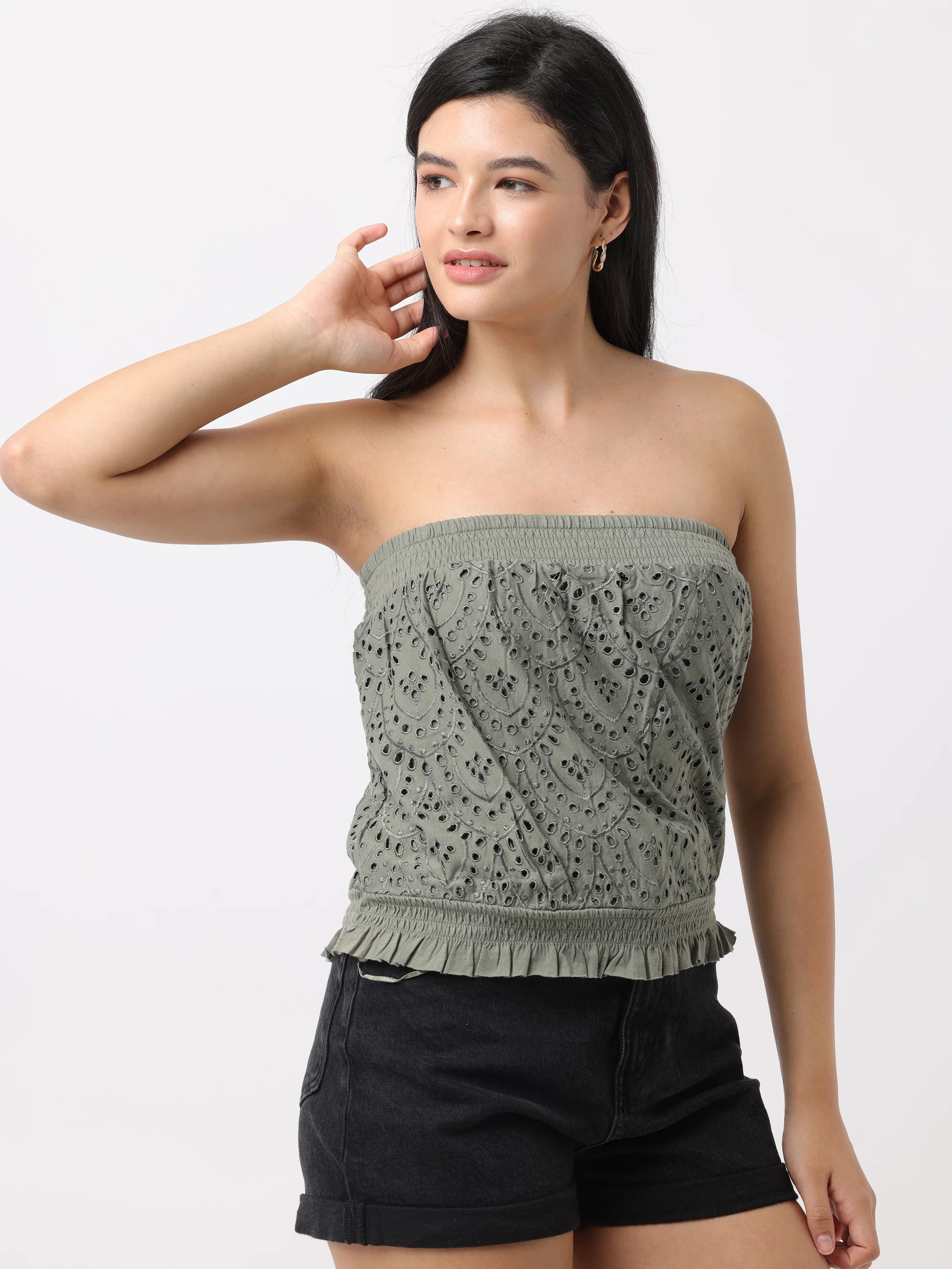 Women Green Schiffli Tube Top - Image 2