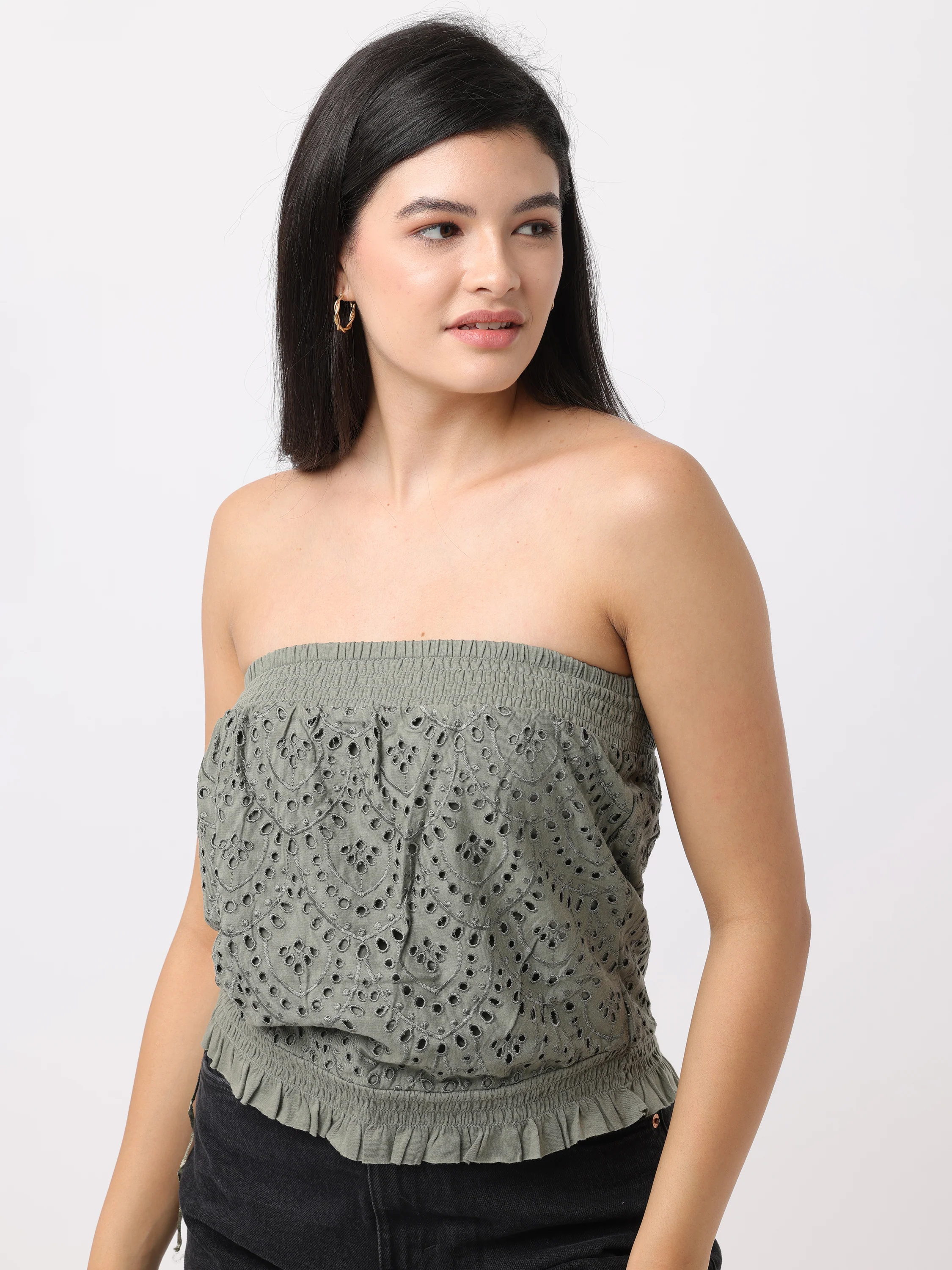 Women Green Schiffli Tube Top - Image 6