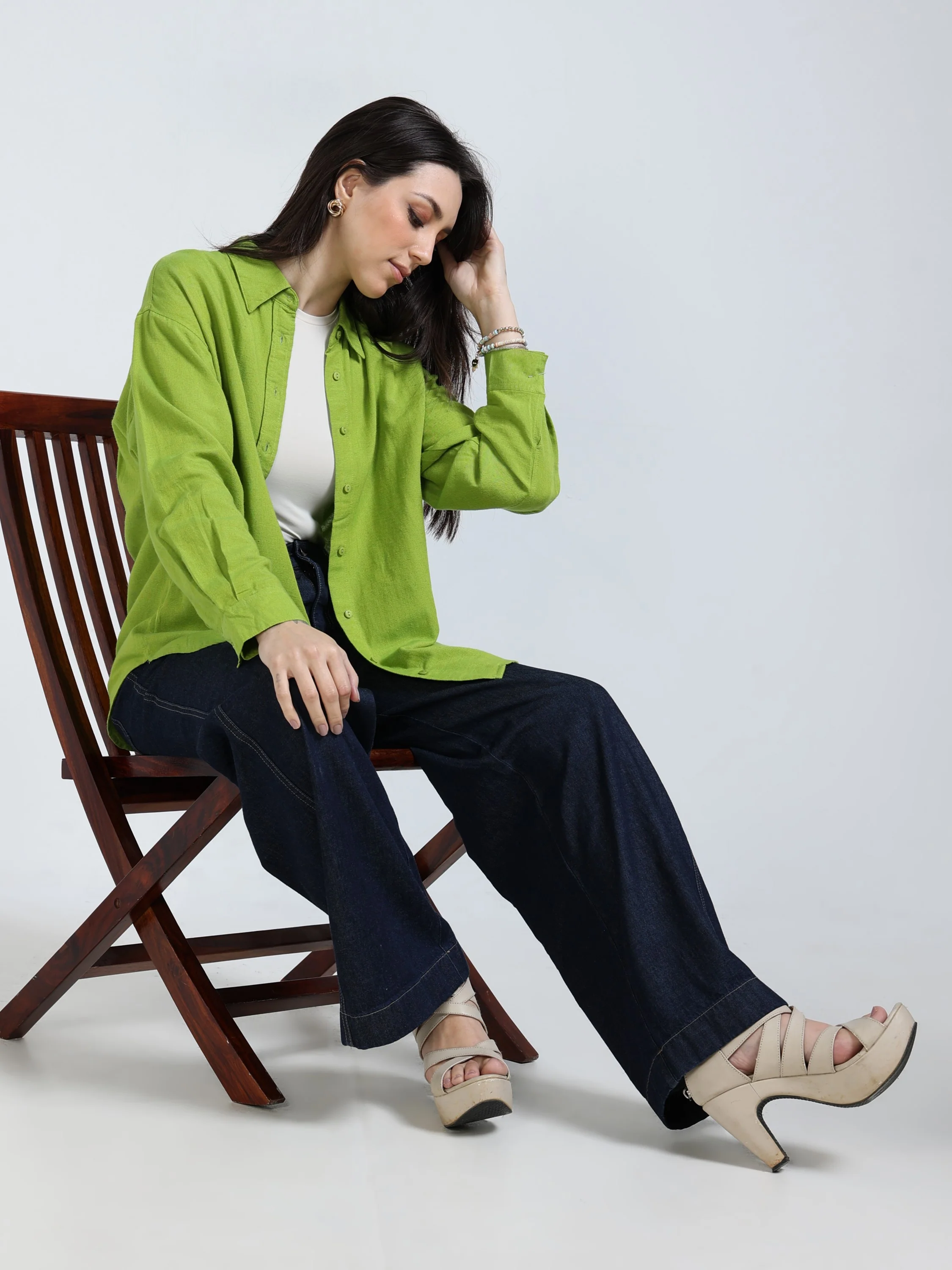 Women Green Oversized Shirt - Image 2