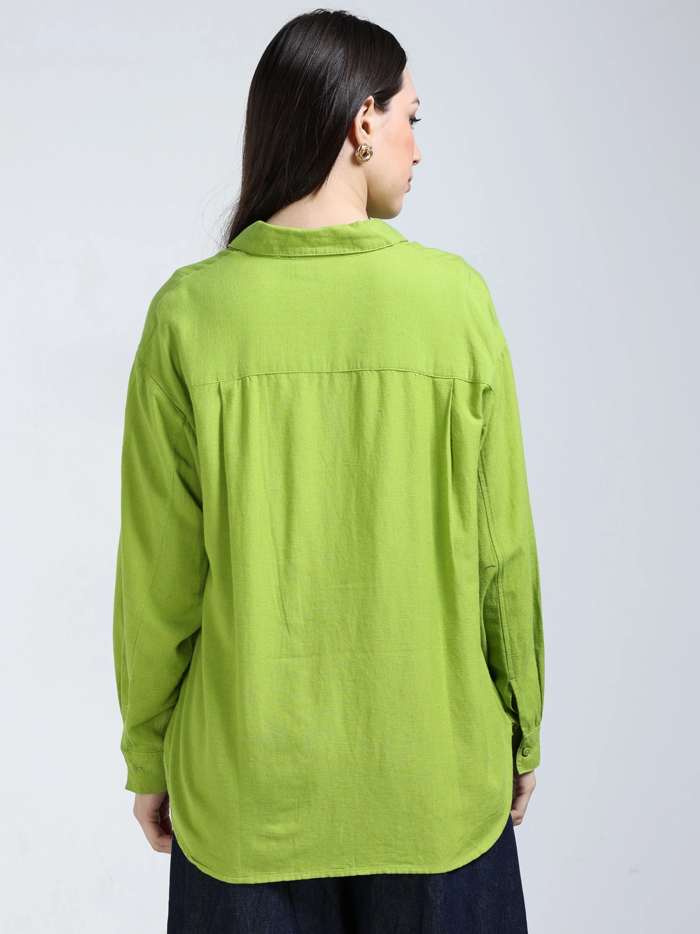 Women Green Oversized Shirt - Image 3