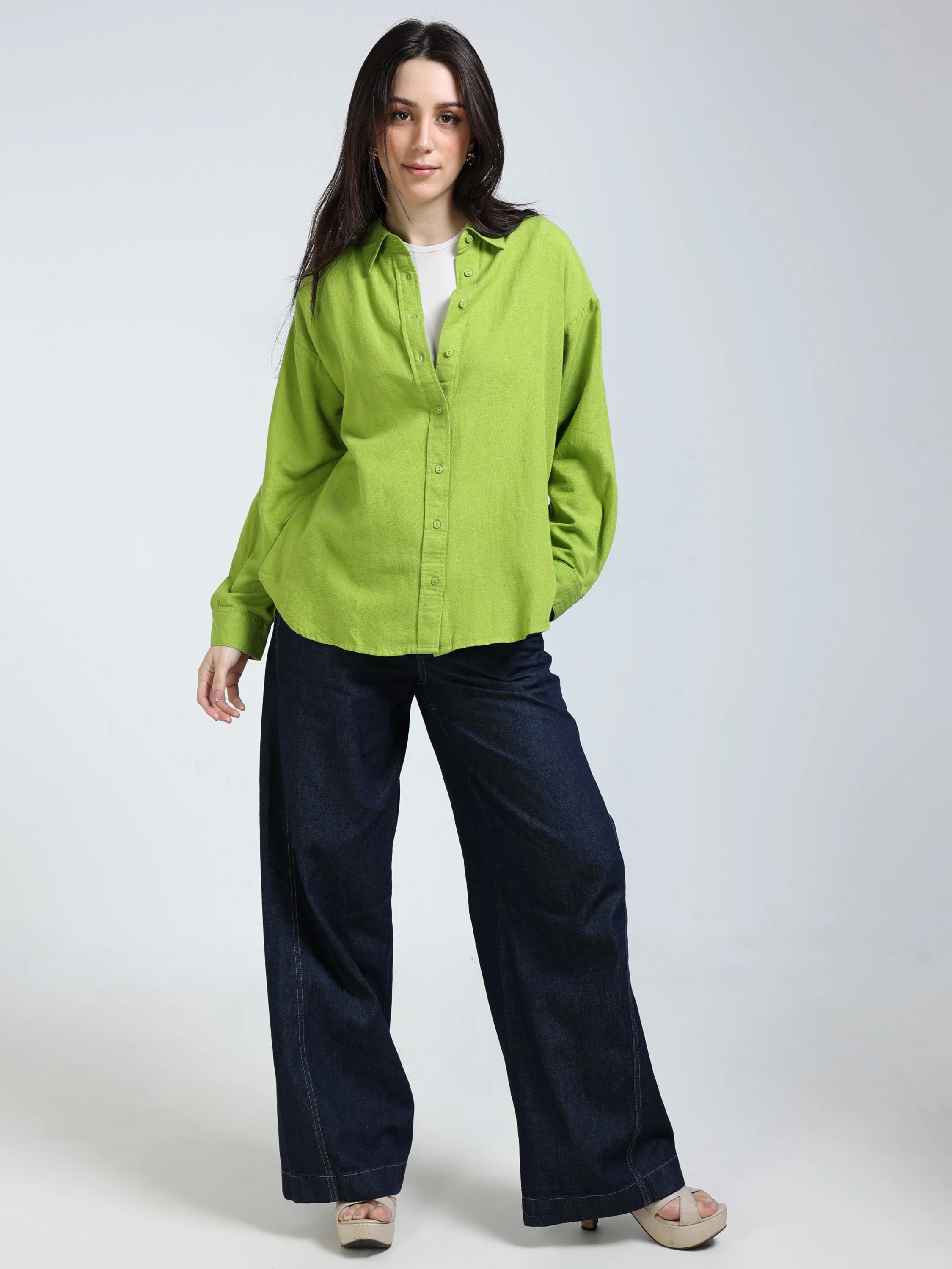 Women Green Oversized Shirt - Image 4