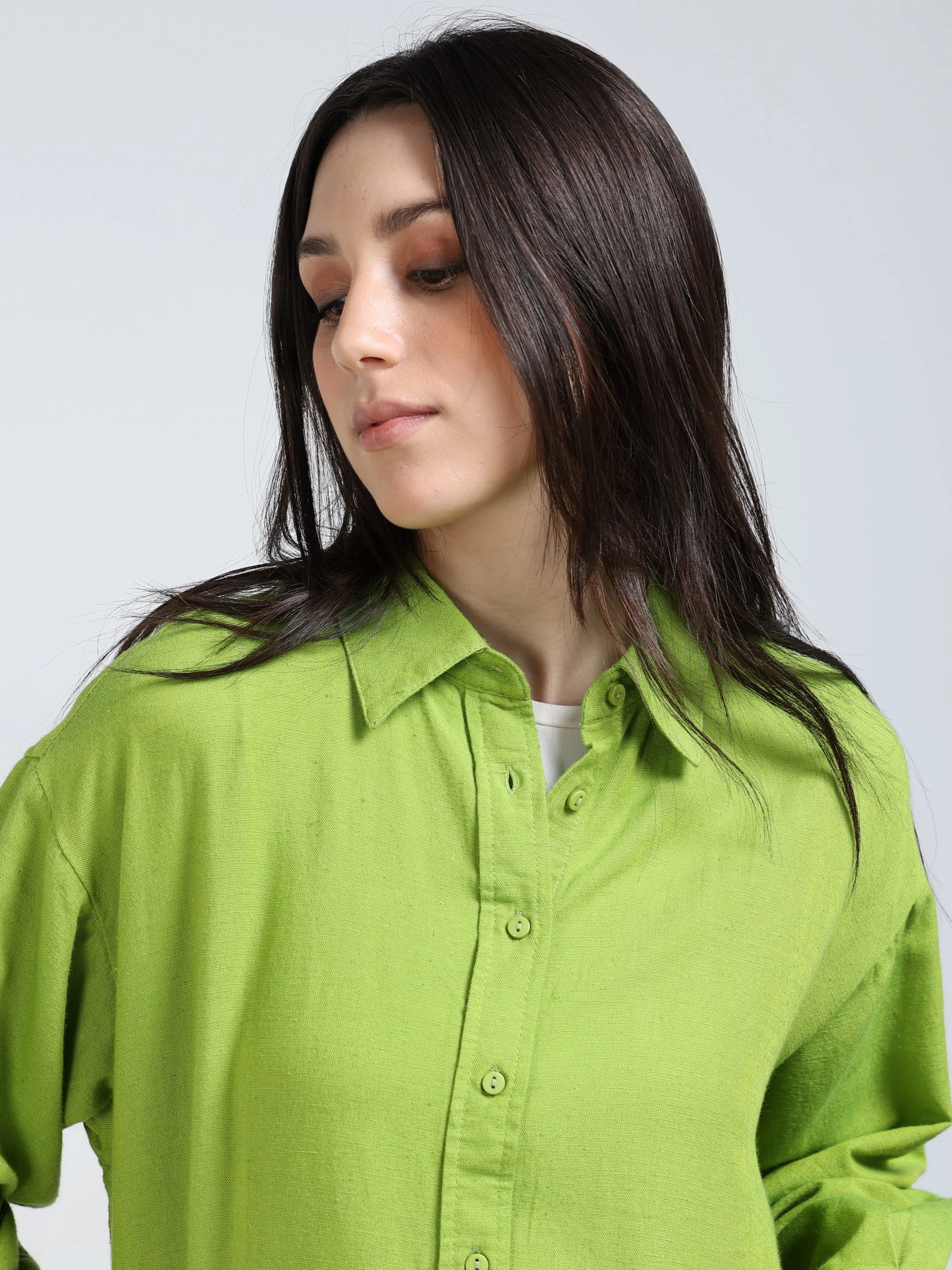 Women Green Oversized Shirt - Image 5