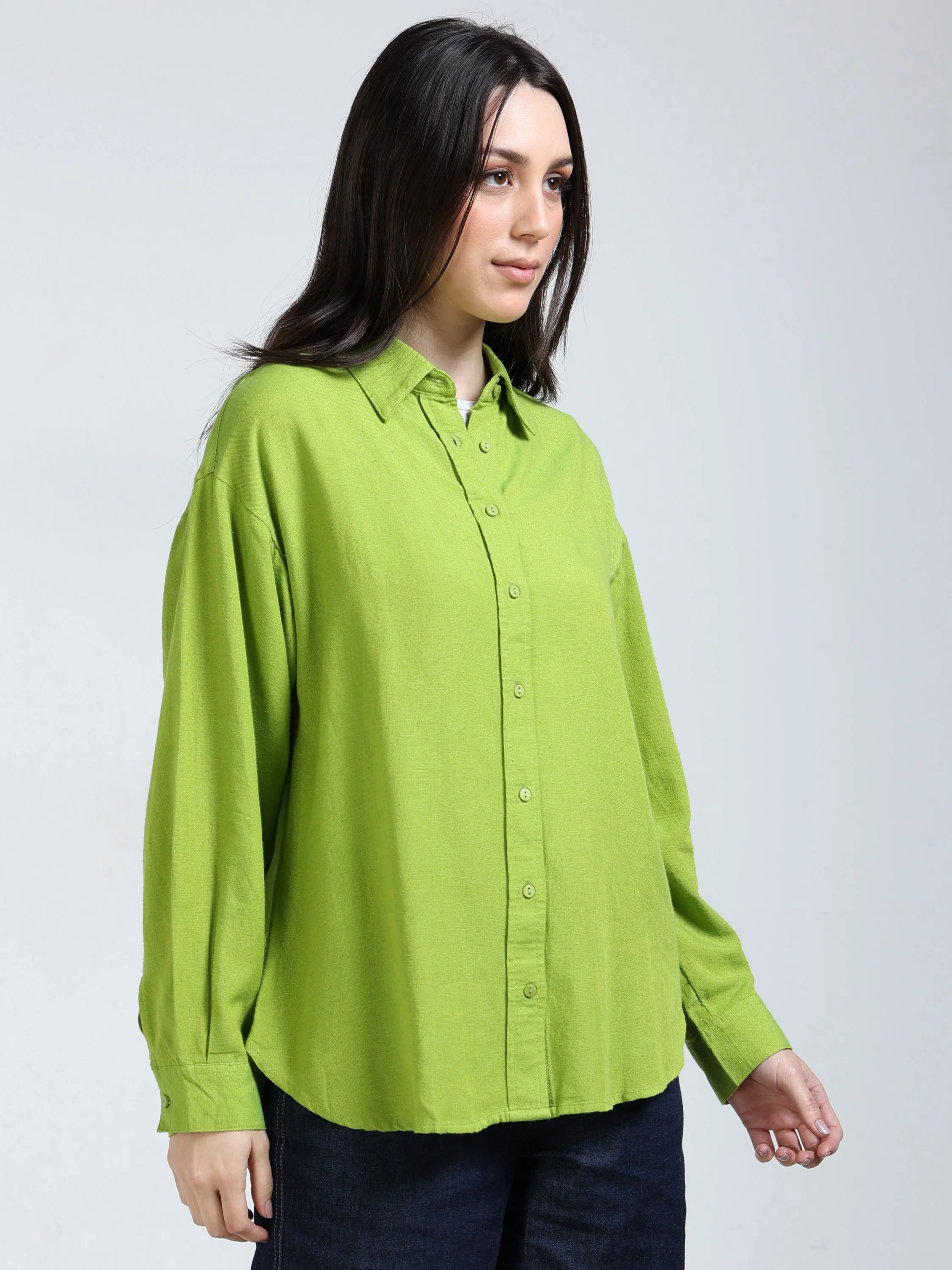 Women Green Oversized Shirt - Image 6
