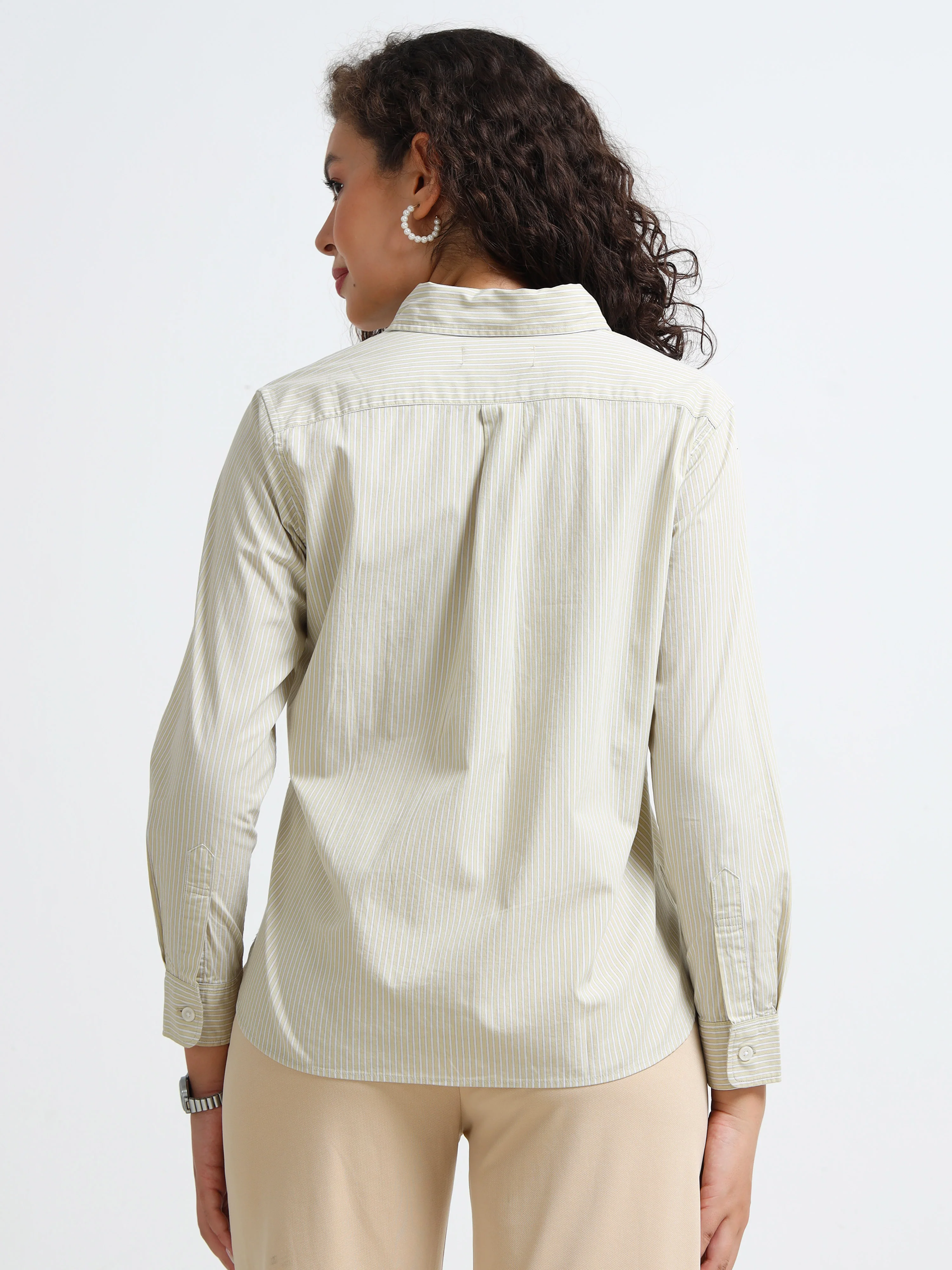 Women Green Stripe Shirt - Image 3