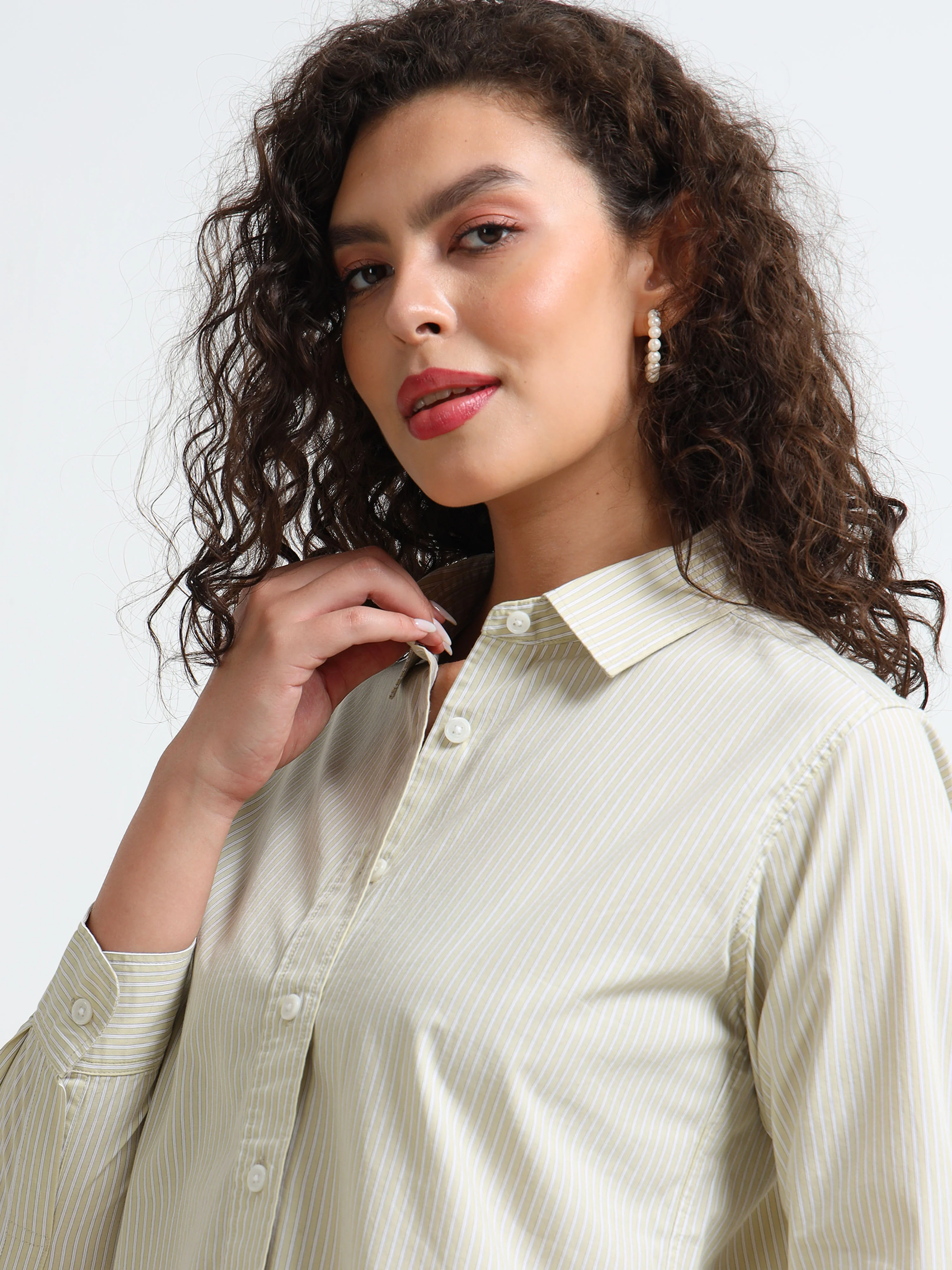 Women Green Stripe Shirt - Image 5