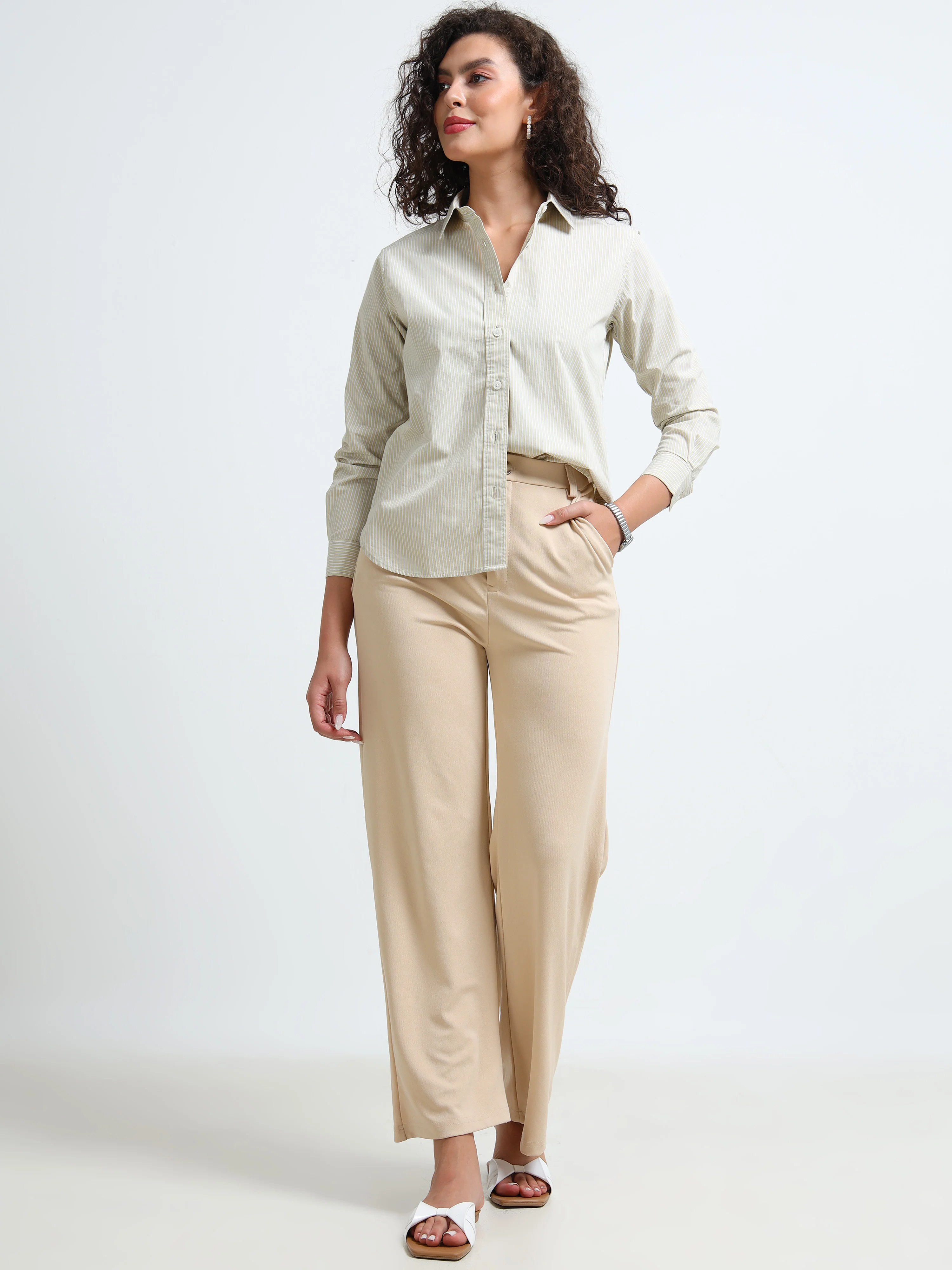 Women Green Stripe Shirt - Image 7