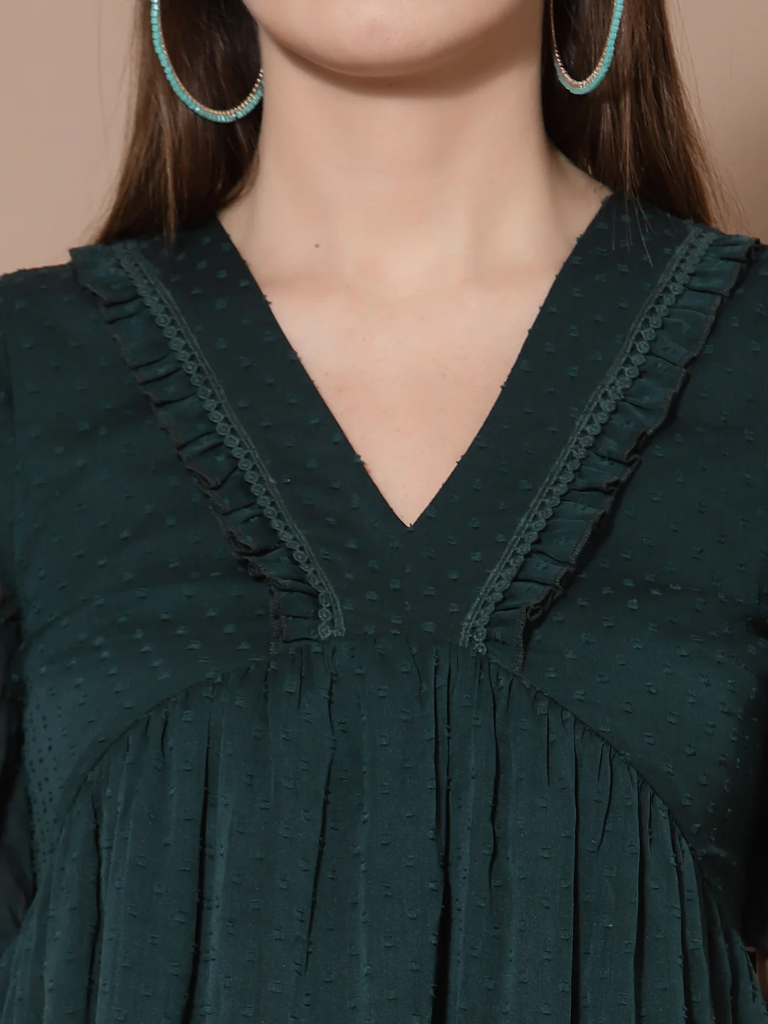 Women Green Swiss Dot Odour Free Crepe Midi Dress - Image 6