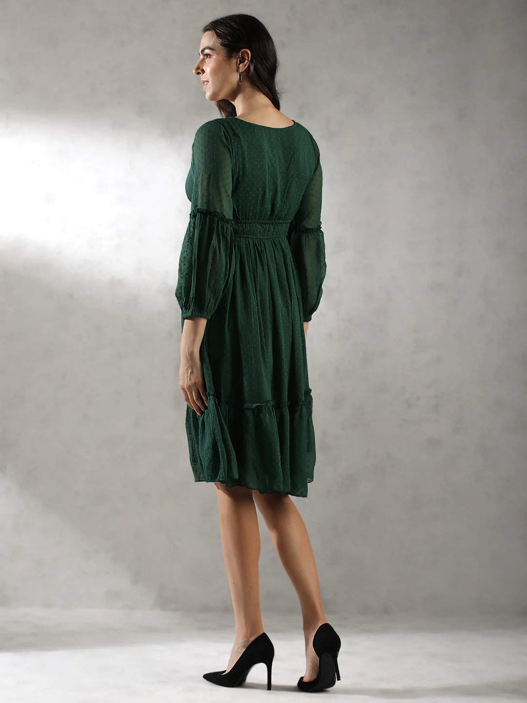 Women Green Self Design Textured Dress - Image 2