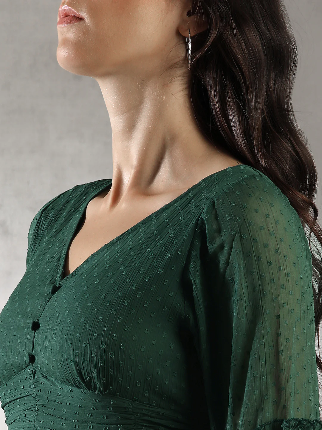 Women Green Self Design Textured Dress - Image 4
