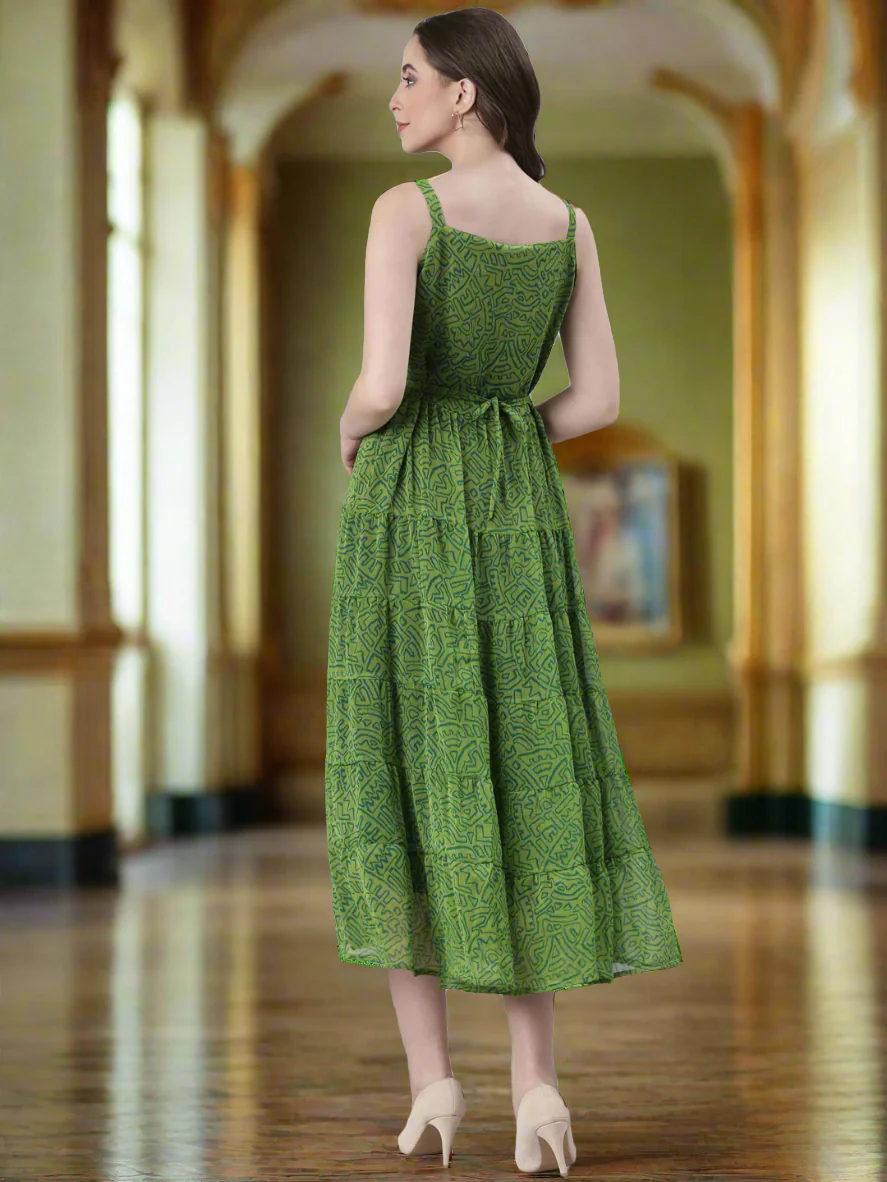 Women Green Varlie Printed Tiered Dress - Image 4