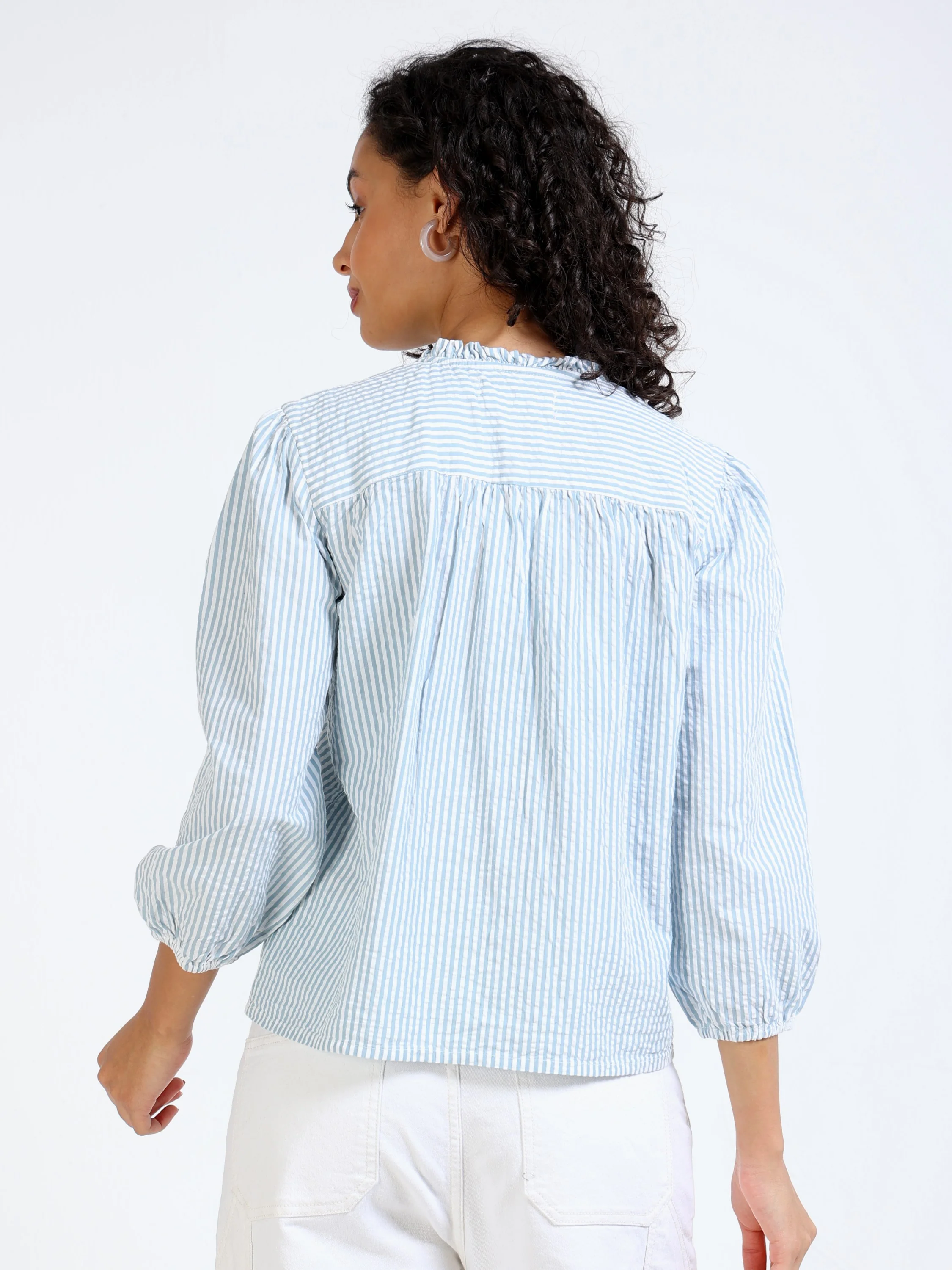 Women Pleated Stripe Shirt - Image 3