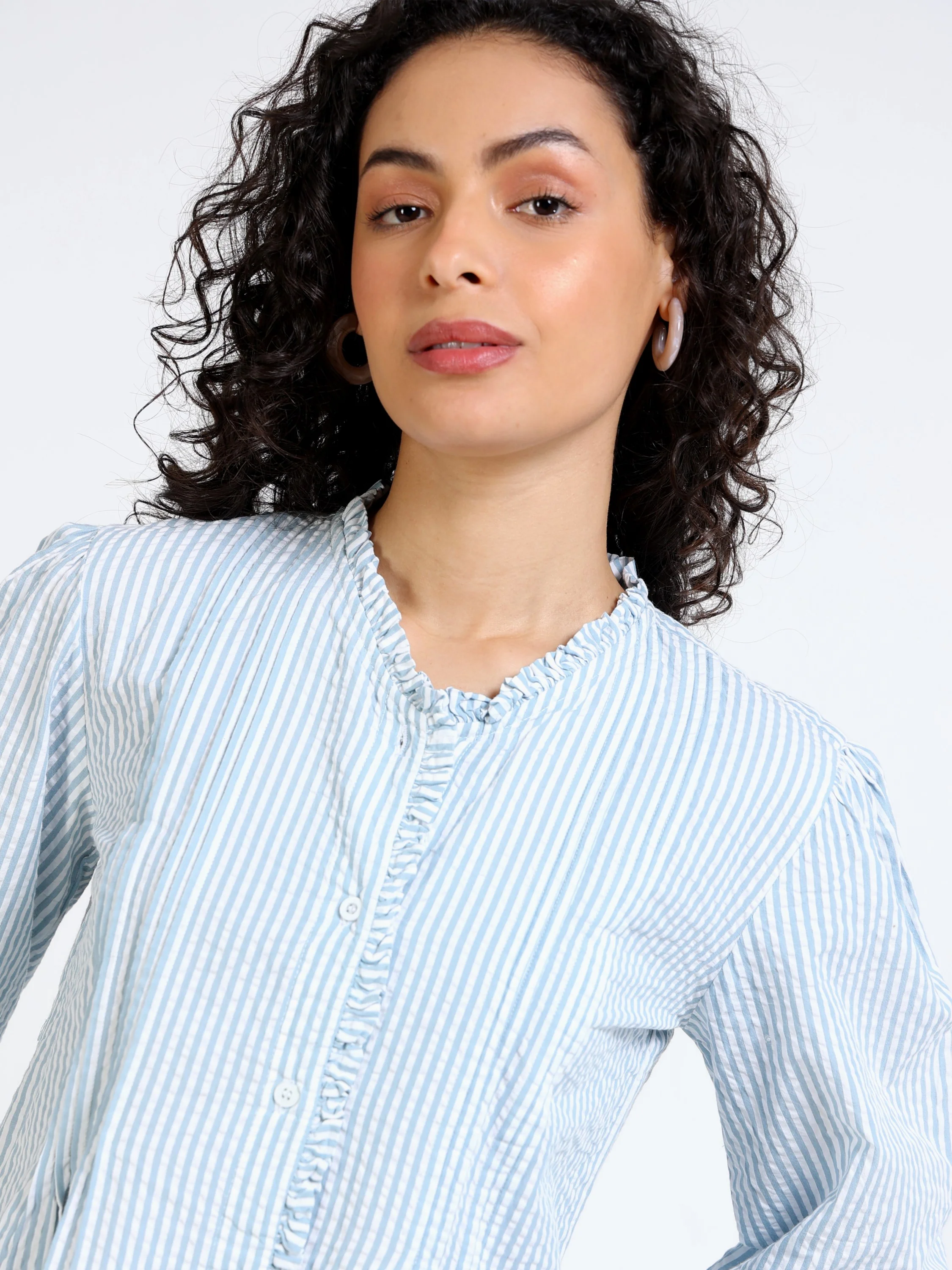 Women Pleated Stripe Shirt - Image 4