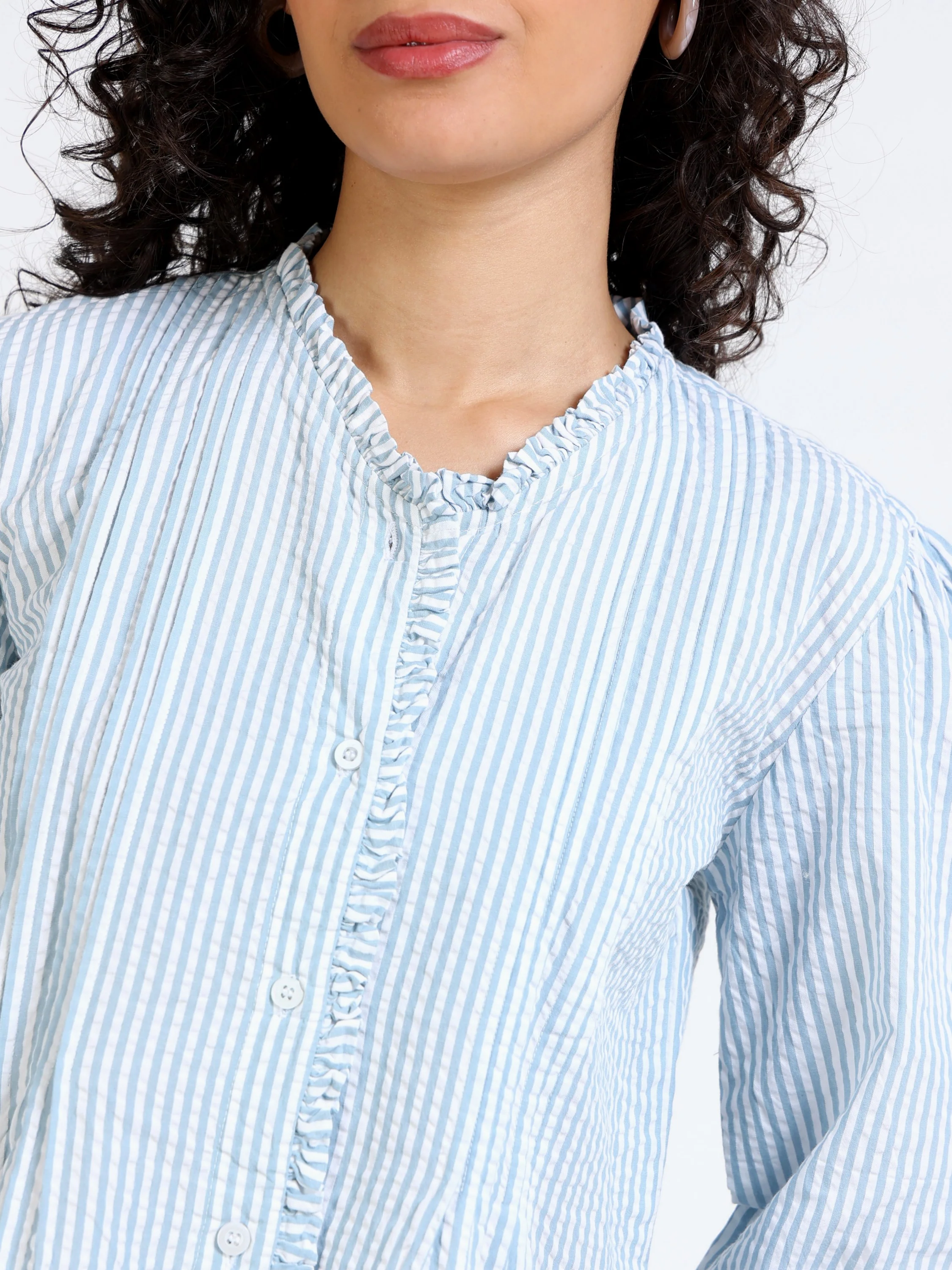 Women Pleated Stripe Shirt - Image 5