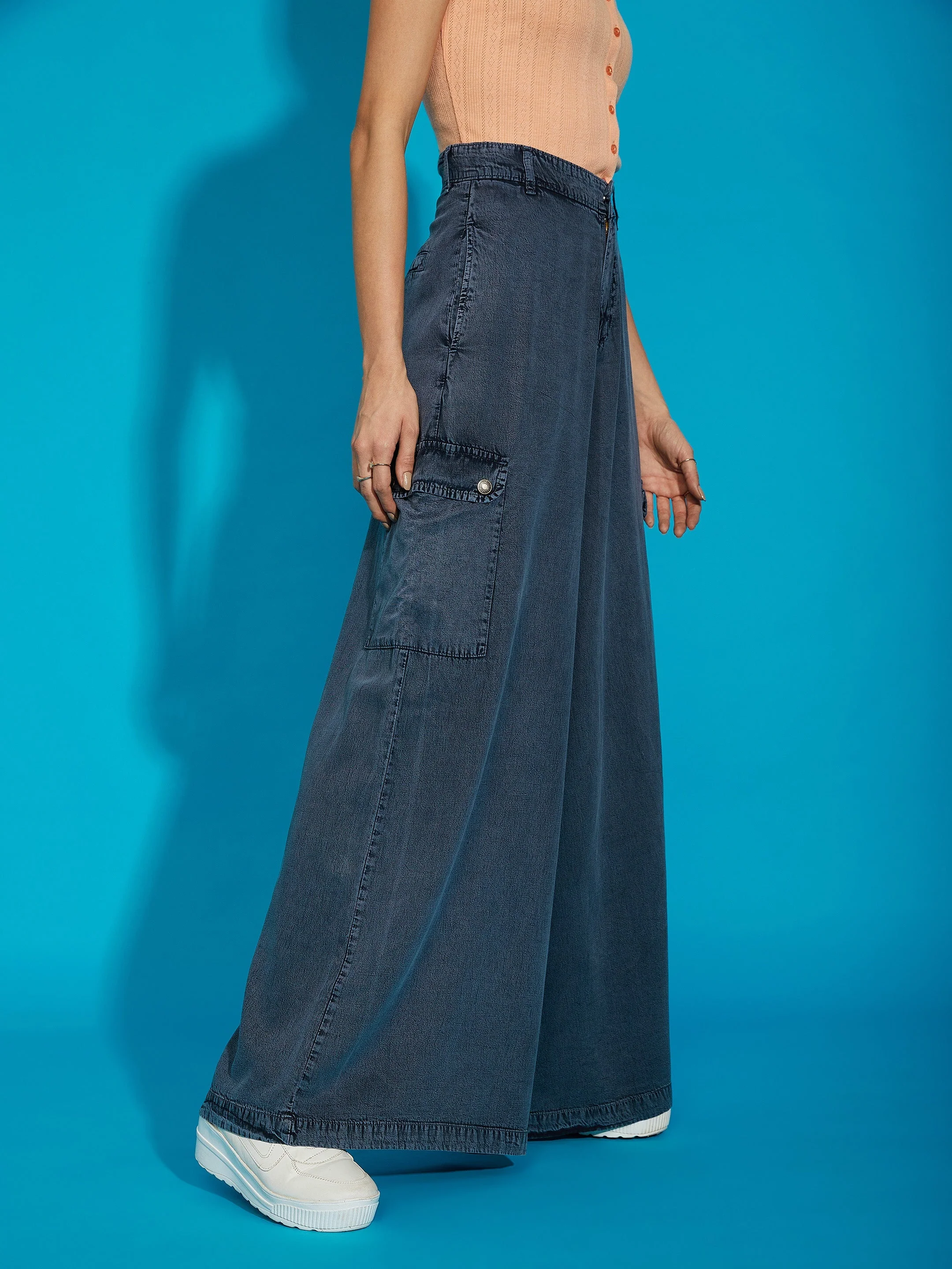 Women Grey Acid Wash Tencel Wide Leg Pants - Image 6