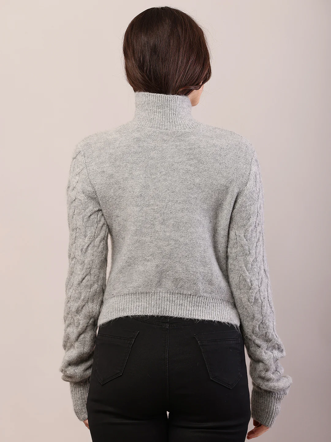 Women grey acrylic full sleeve cable knit sweater - Image 4