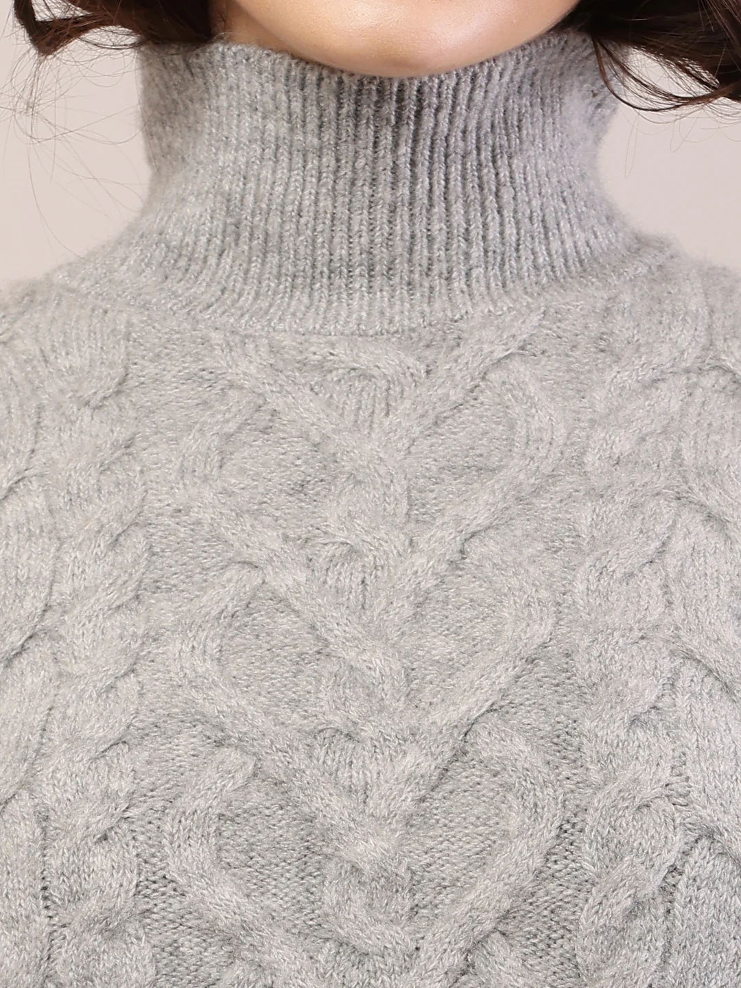 Women grey acrylic full sleeve cable knit sweater - Image 5