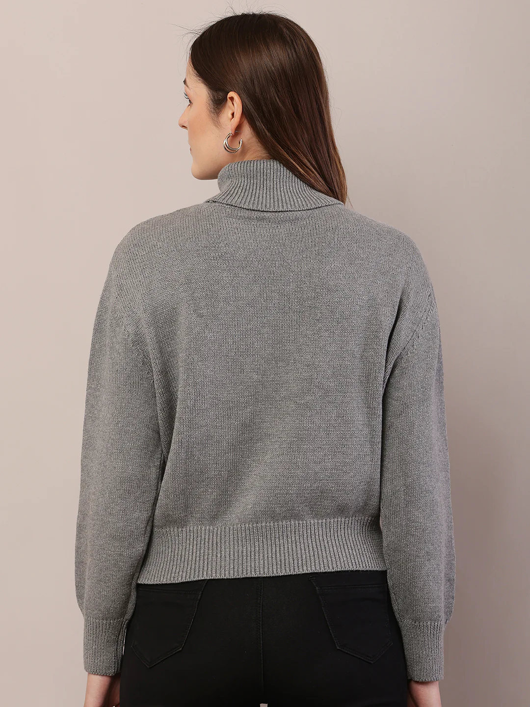 Women grey acrylic full sleeve high-neck sweater - Image 4