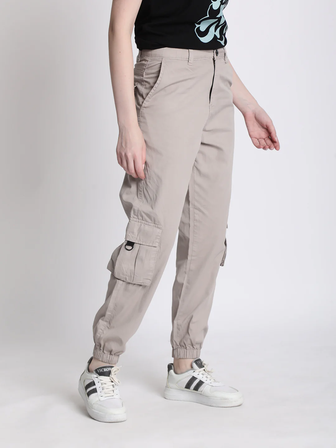 Women Grey Cargo Joggers with Flap Pockets - Image 2