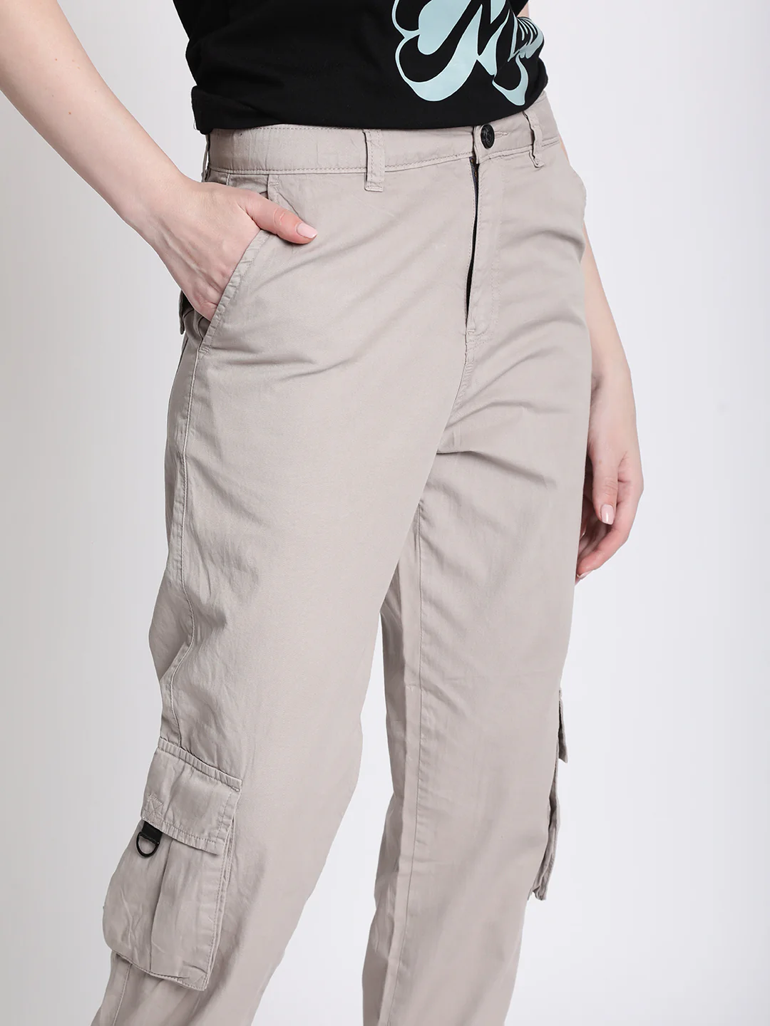Women Grey Cargo Joggers with Flap Pockets - Image 6