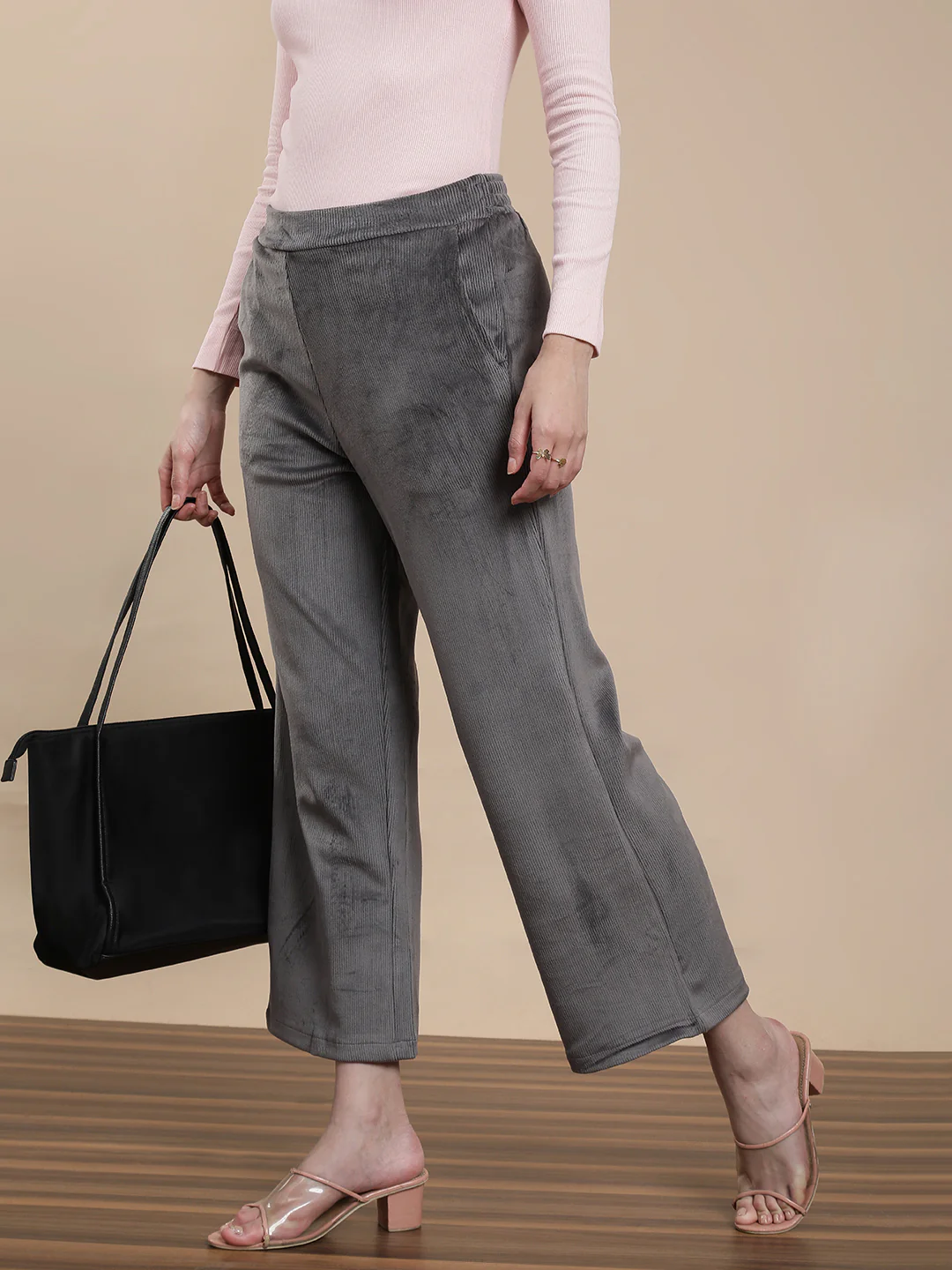 Women Grey Casual Palazzo - Image 3