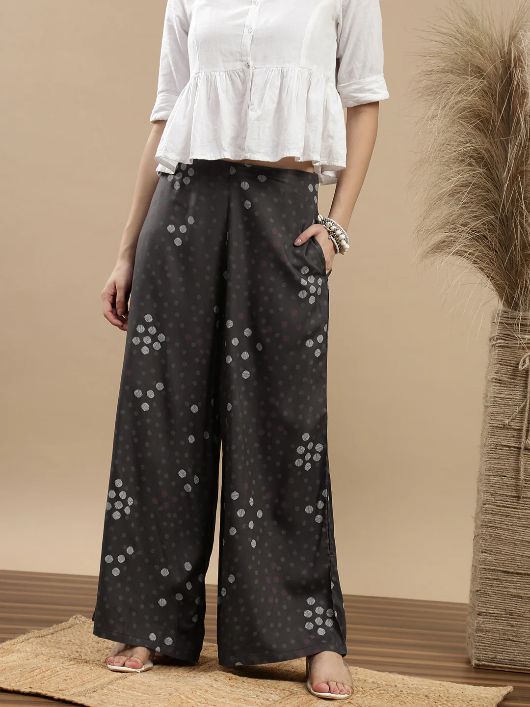 Women Grey Casual Palazzo - Image 3