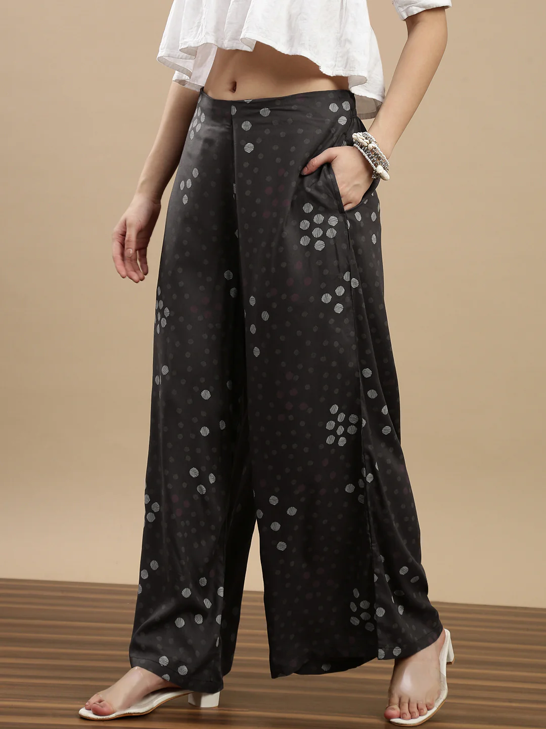 Women Grey Casual Palazzo - Image 4