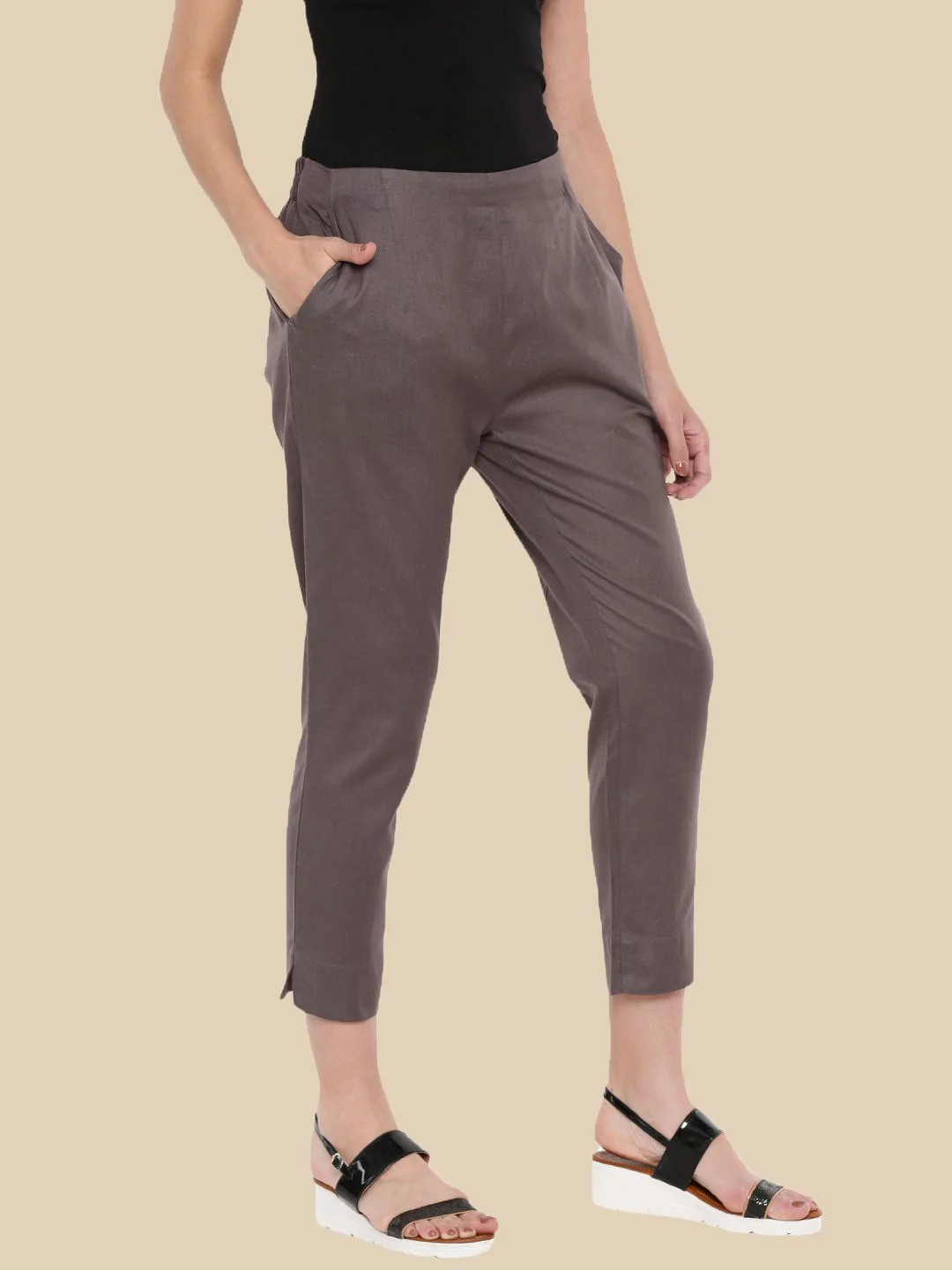 Women Grey Casual Pants - Image 3