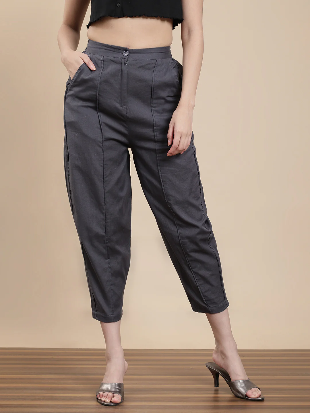 Women Grey Casual Pants - Image 3