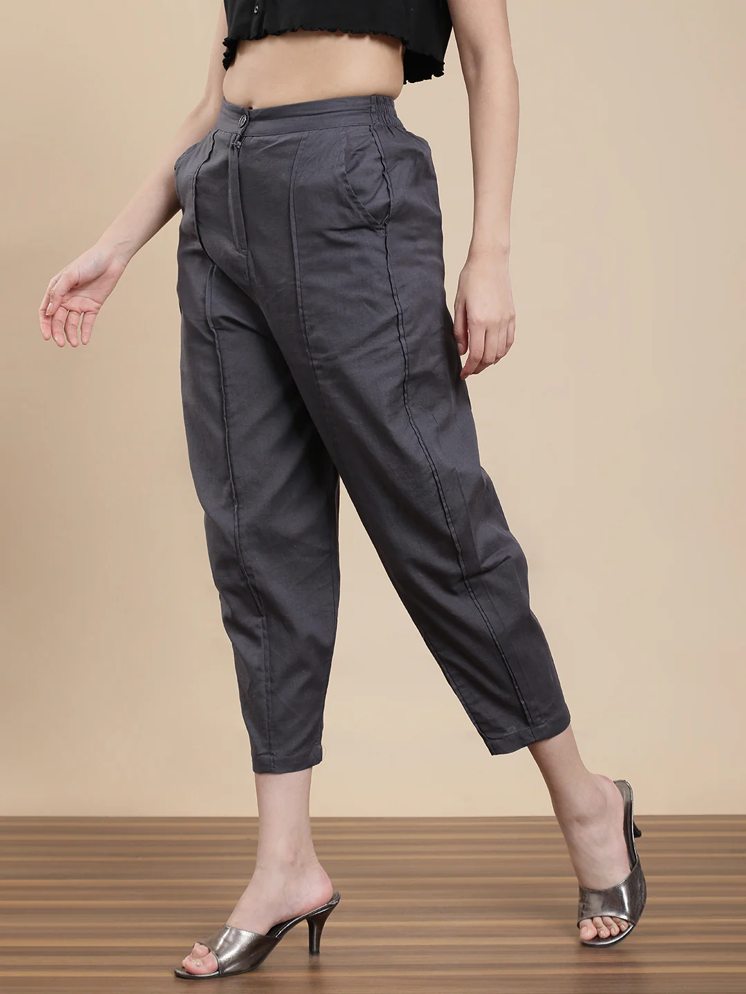Women Grey Casual Pants - Image 4
