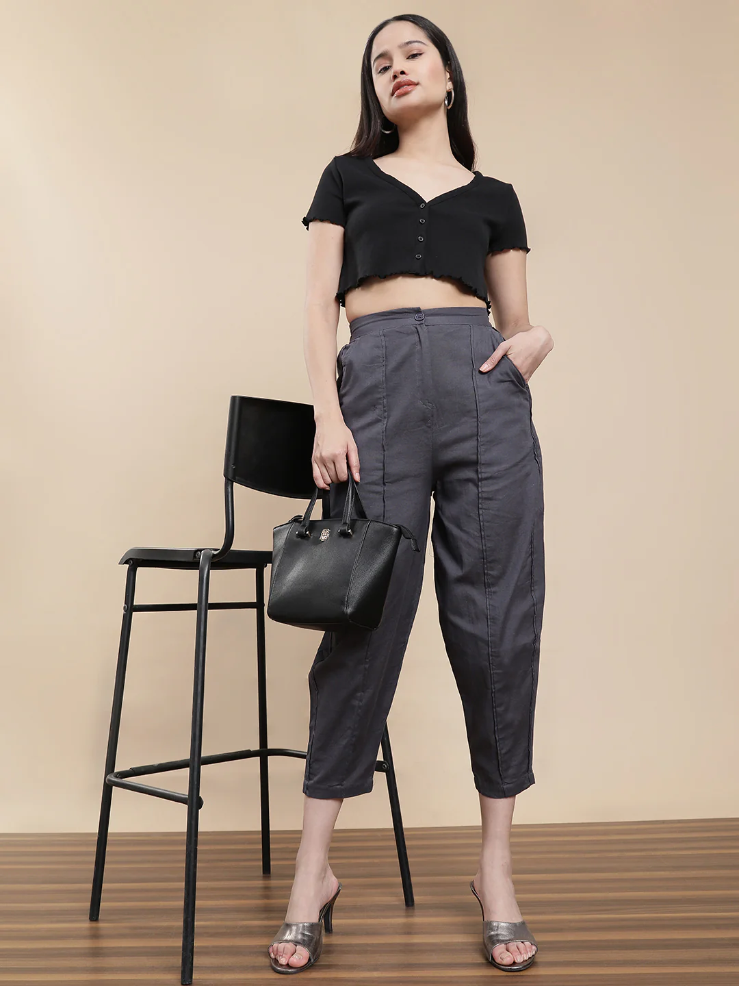 Women Grey Casual Pants - Image 5
