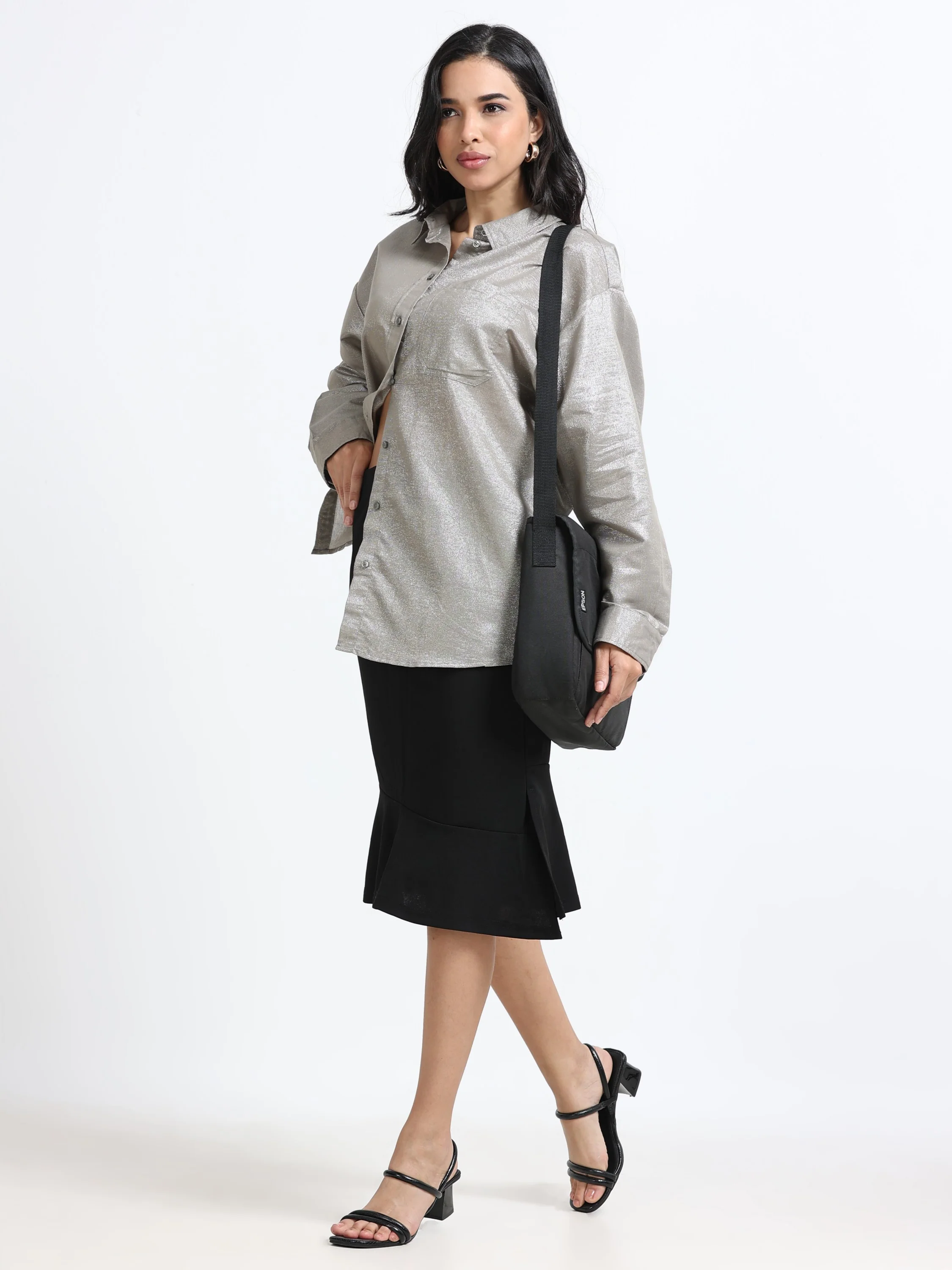 Women Grey Oversized Style Shirt - Image 2