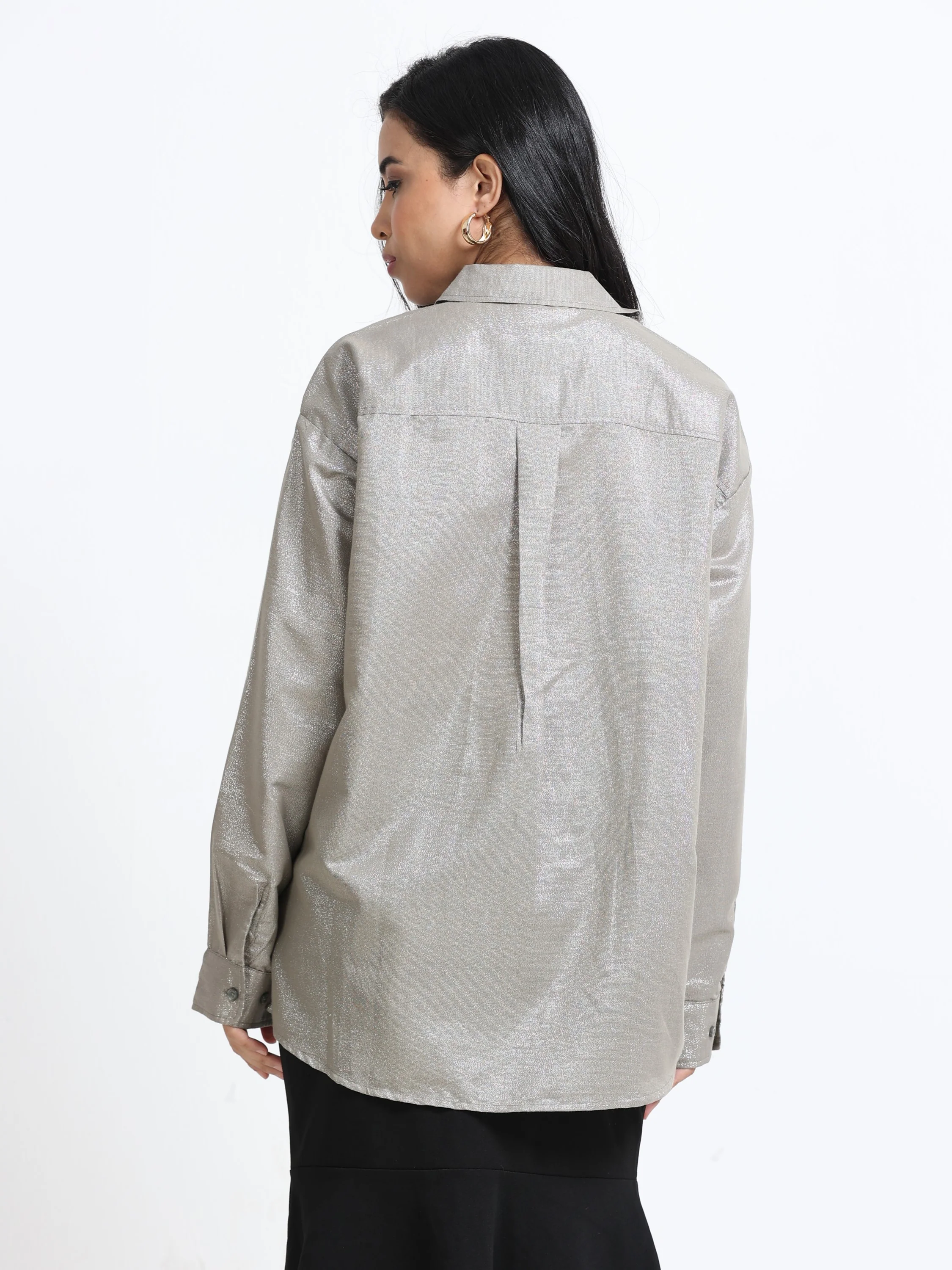 Women Grey Oversized Style Shirt - Image 3