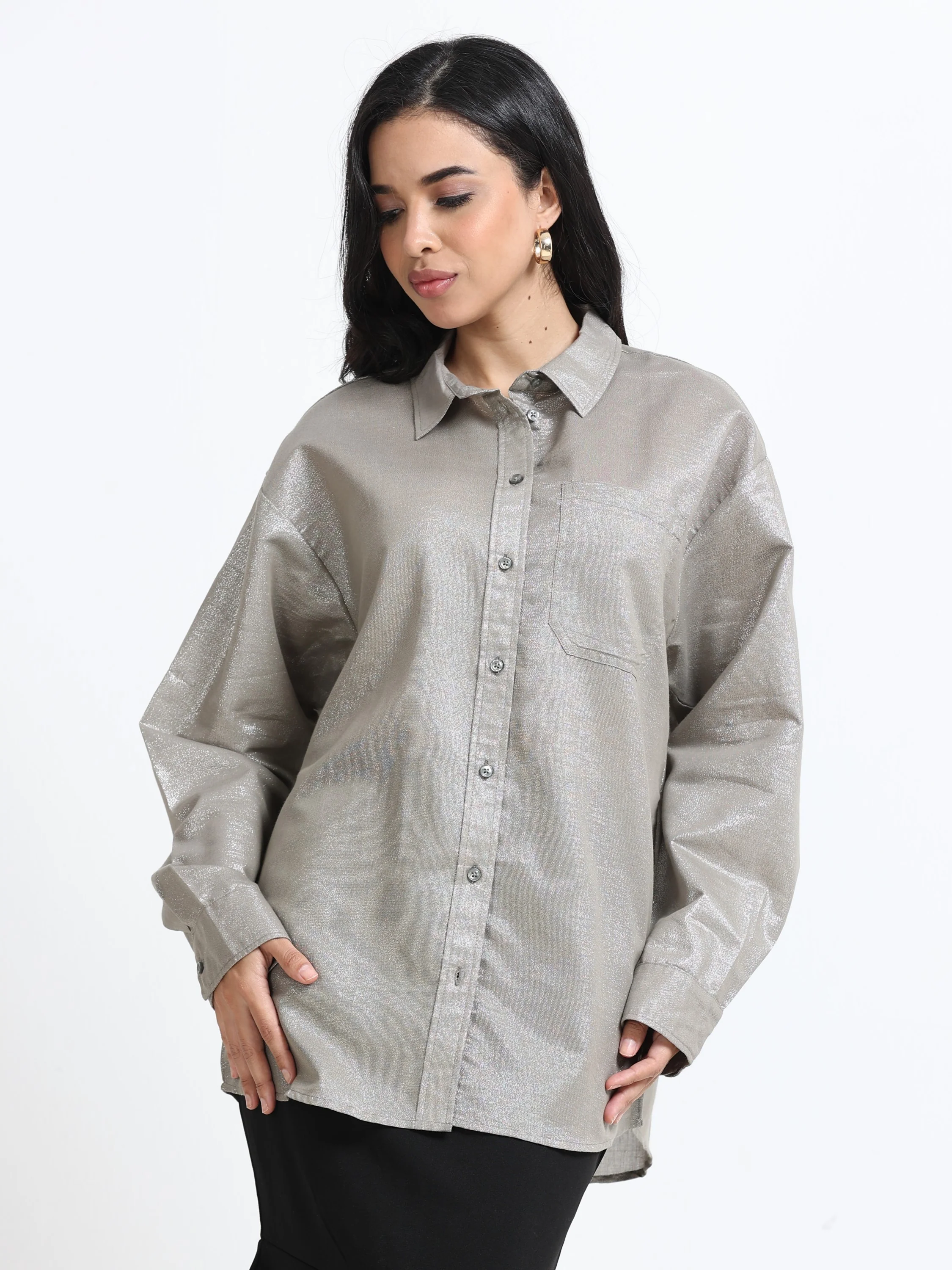 Women Grey Oversized Style Shirt - Image 4