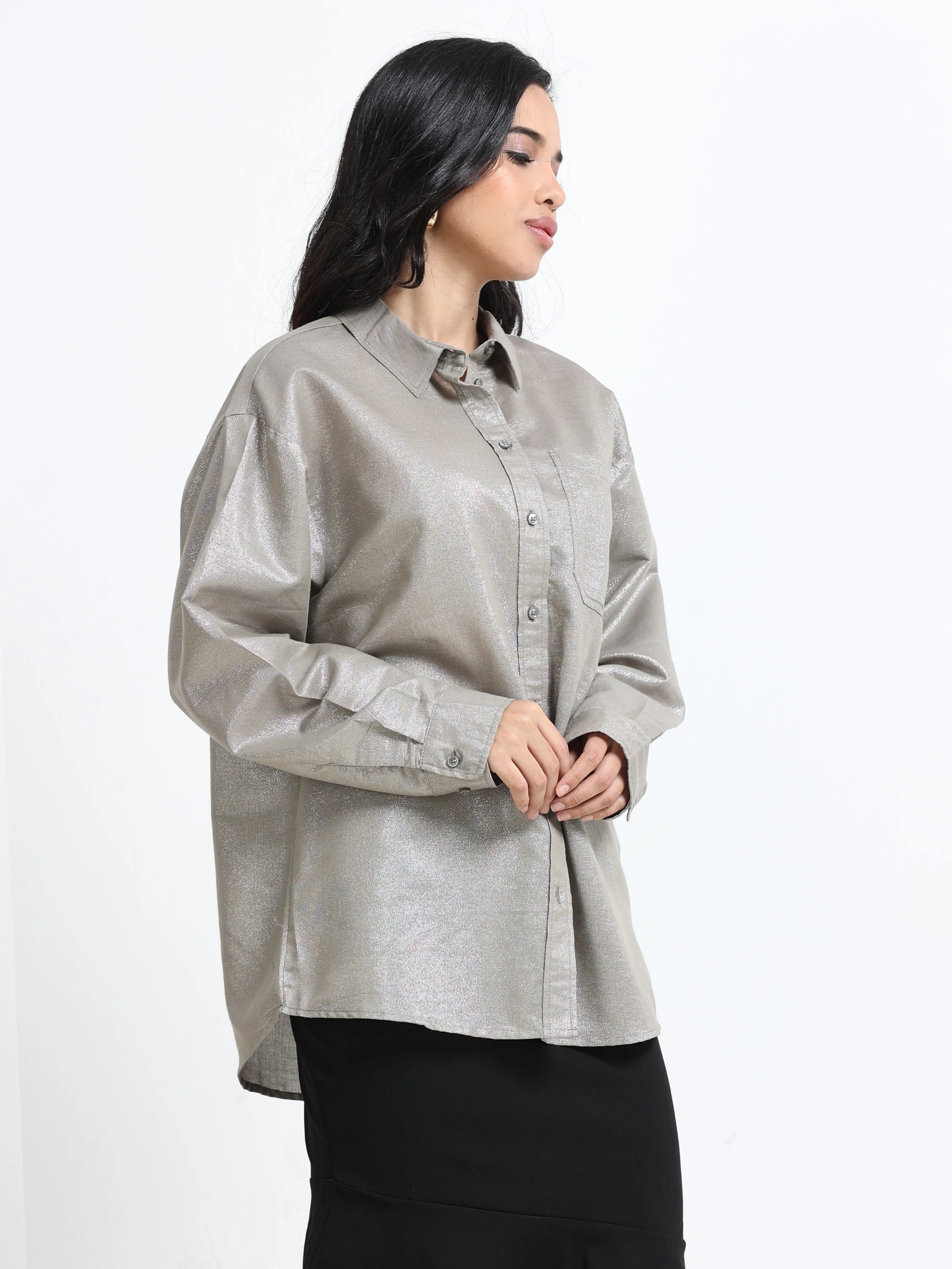 Women Grey Oversized Style Shirt - Image 6
