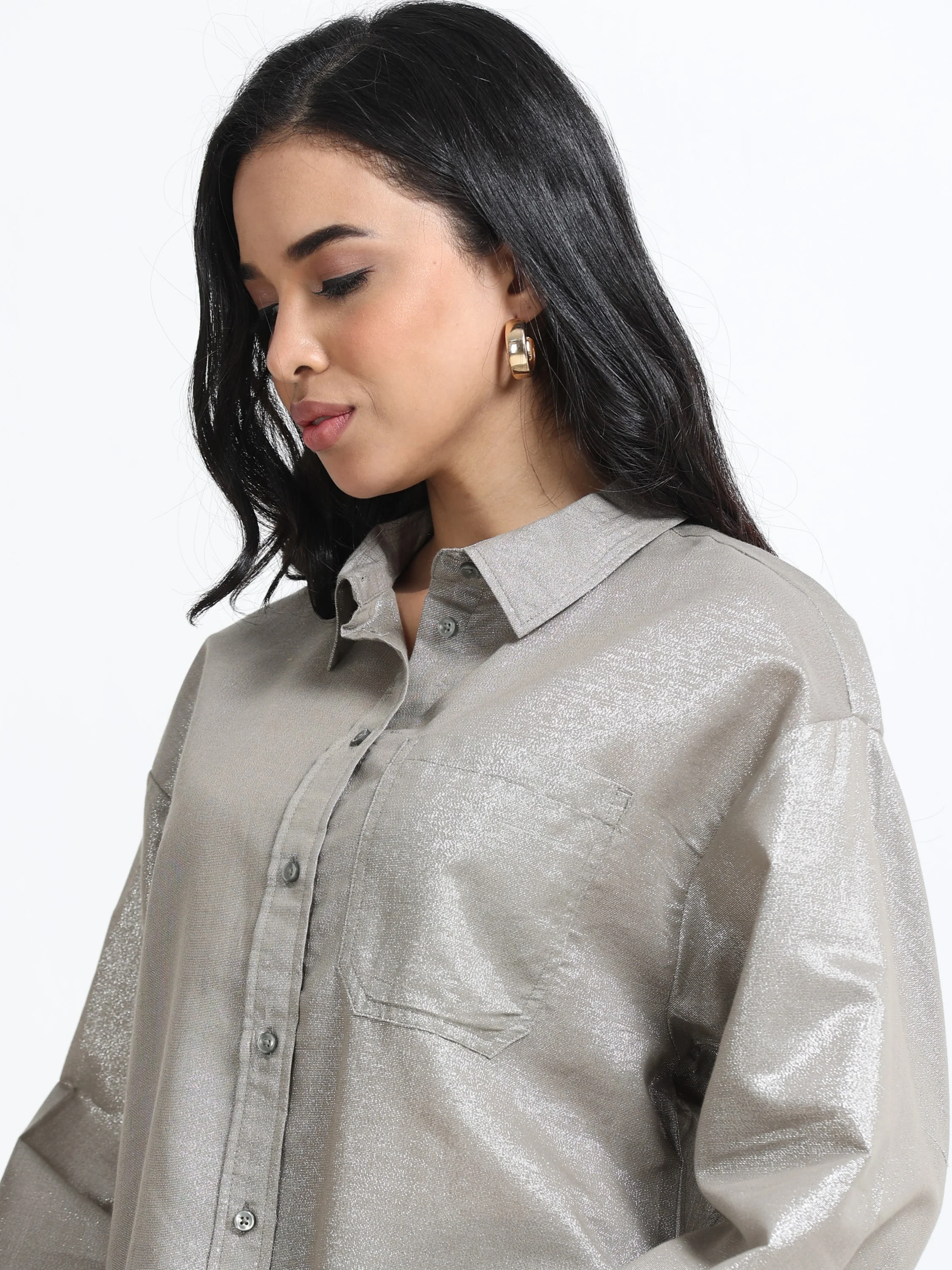 Women Grey Oversized Style Shirt - Image 7