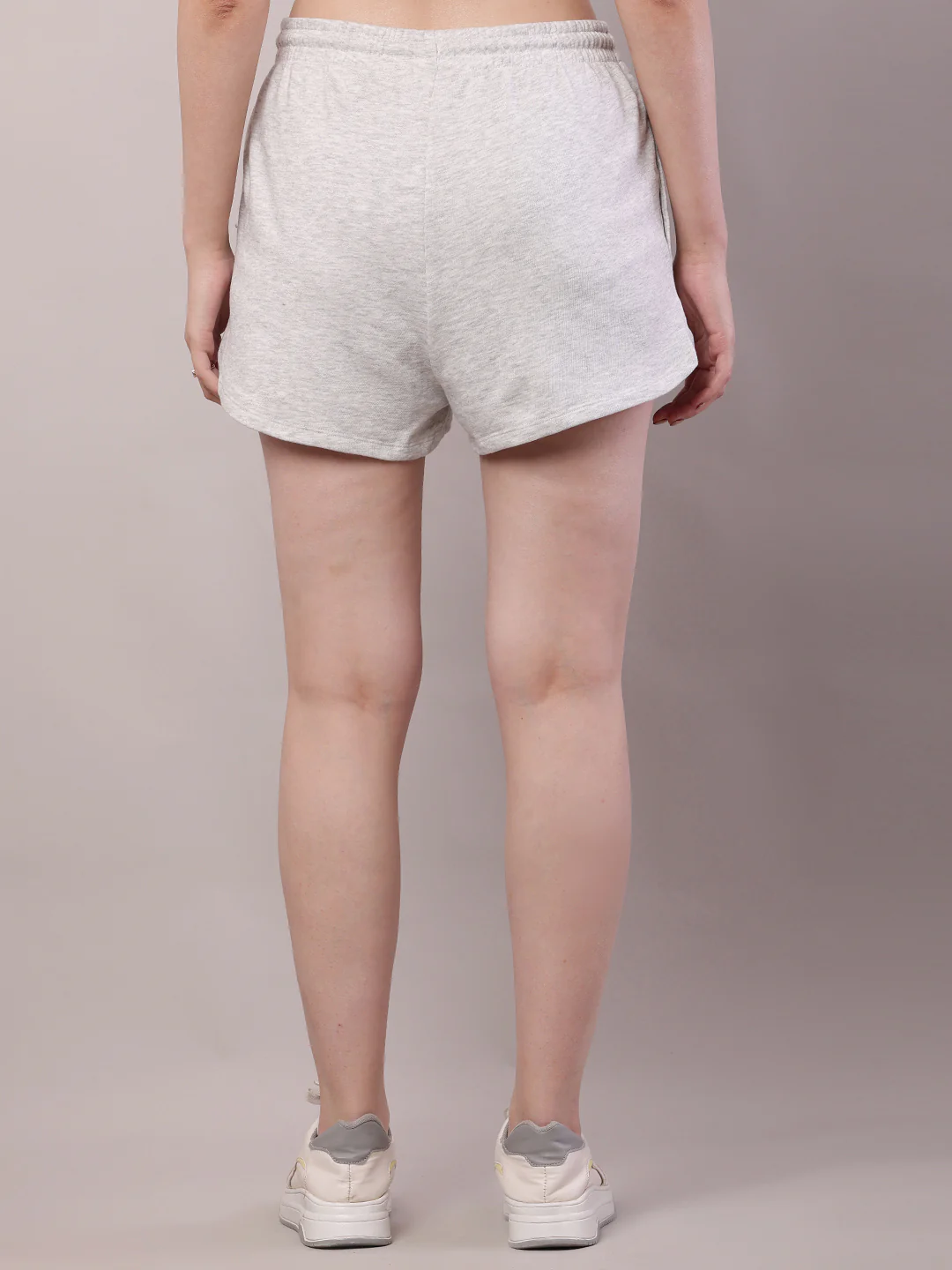Women grey cotton drawstring waist shorts - Image 3