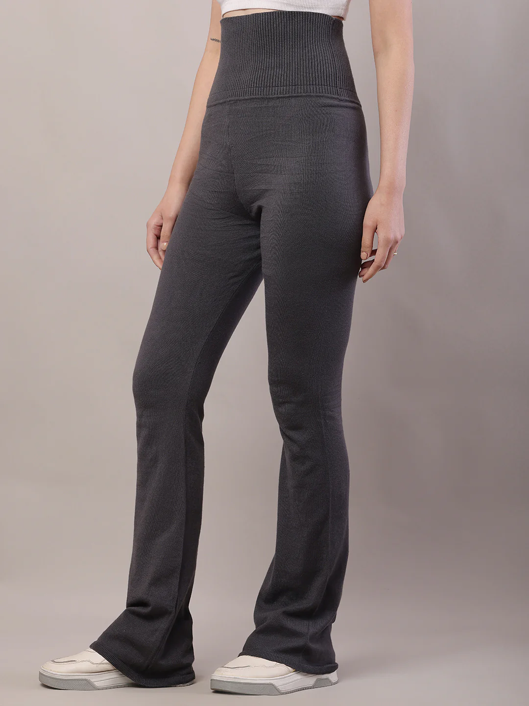 Women Grey Cotton High-Waisted Trouser - Image 2