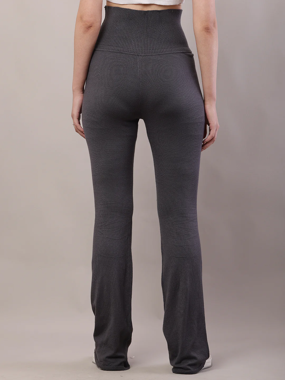 Women Grey Cotton High-Waisted Trouser - Image 4