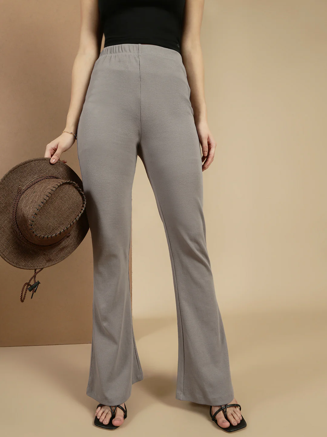 Women Grey Cotton Lycra Pant - Image 2