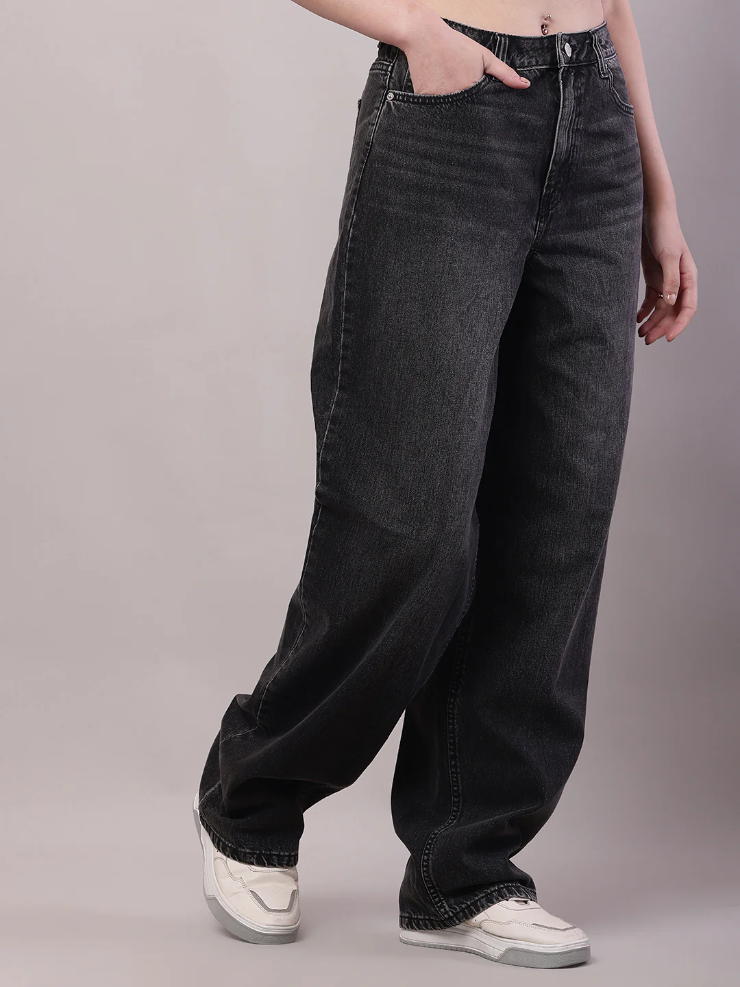Women Grey Cotton Baggy Fit Full-Length Pant - Image 3
