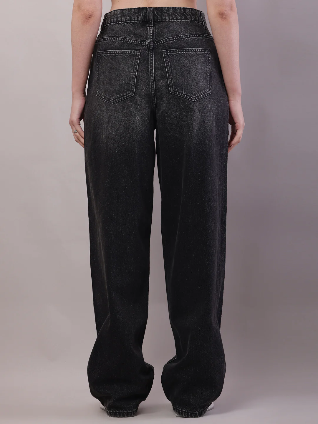 Women Grey Cotton Baggy Fit Full-Length Pant - Image 4