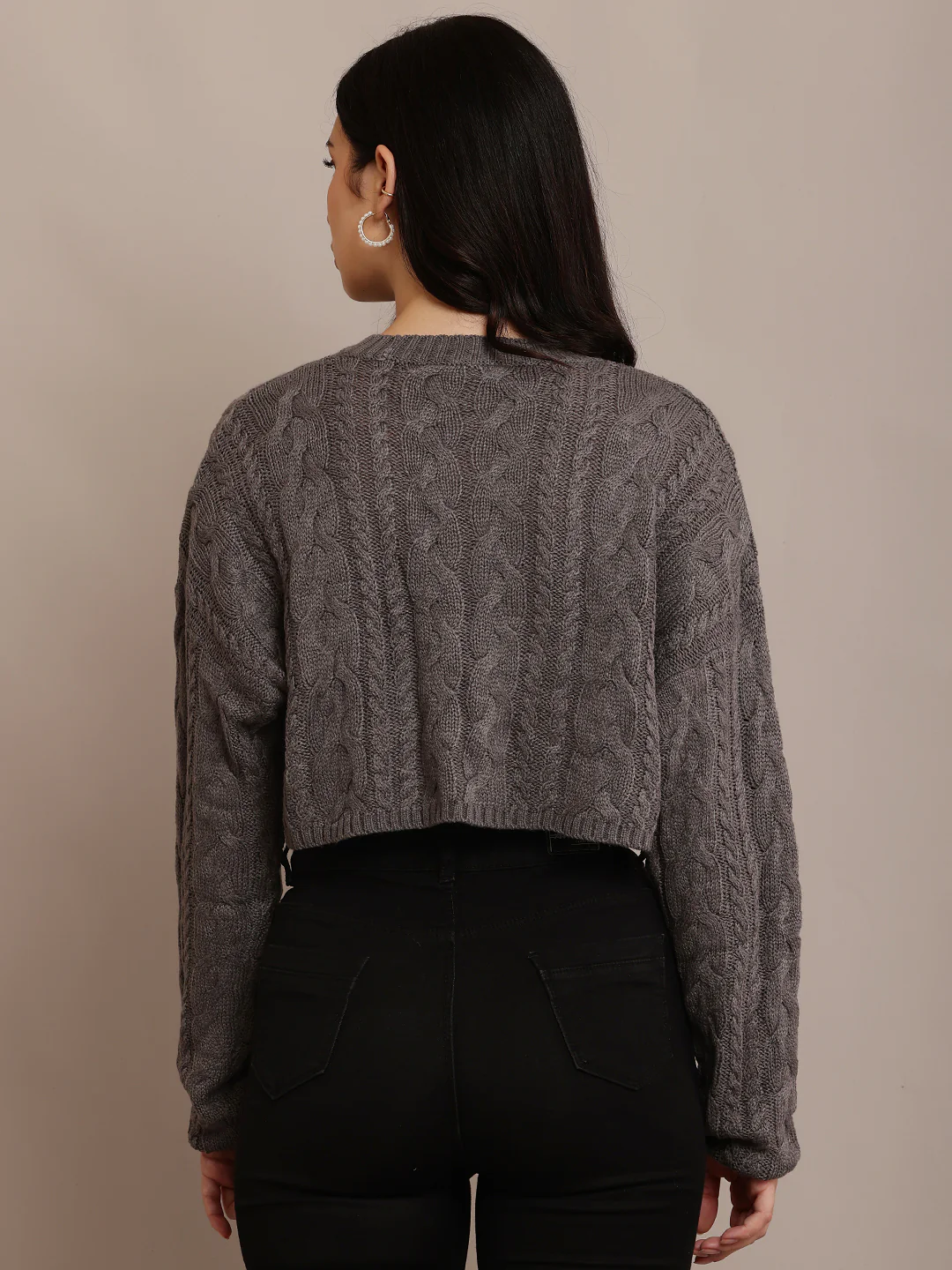 Women Grey Crop Sweater - Image 4