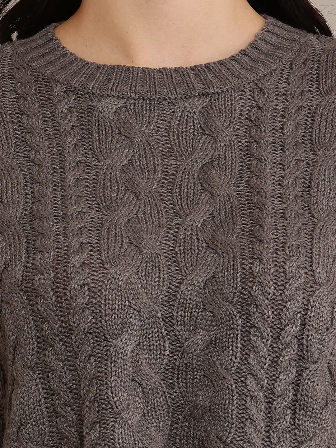 Women Grey Crop Sweater - Image 5