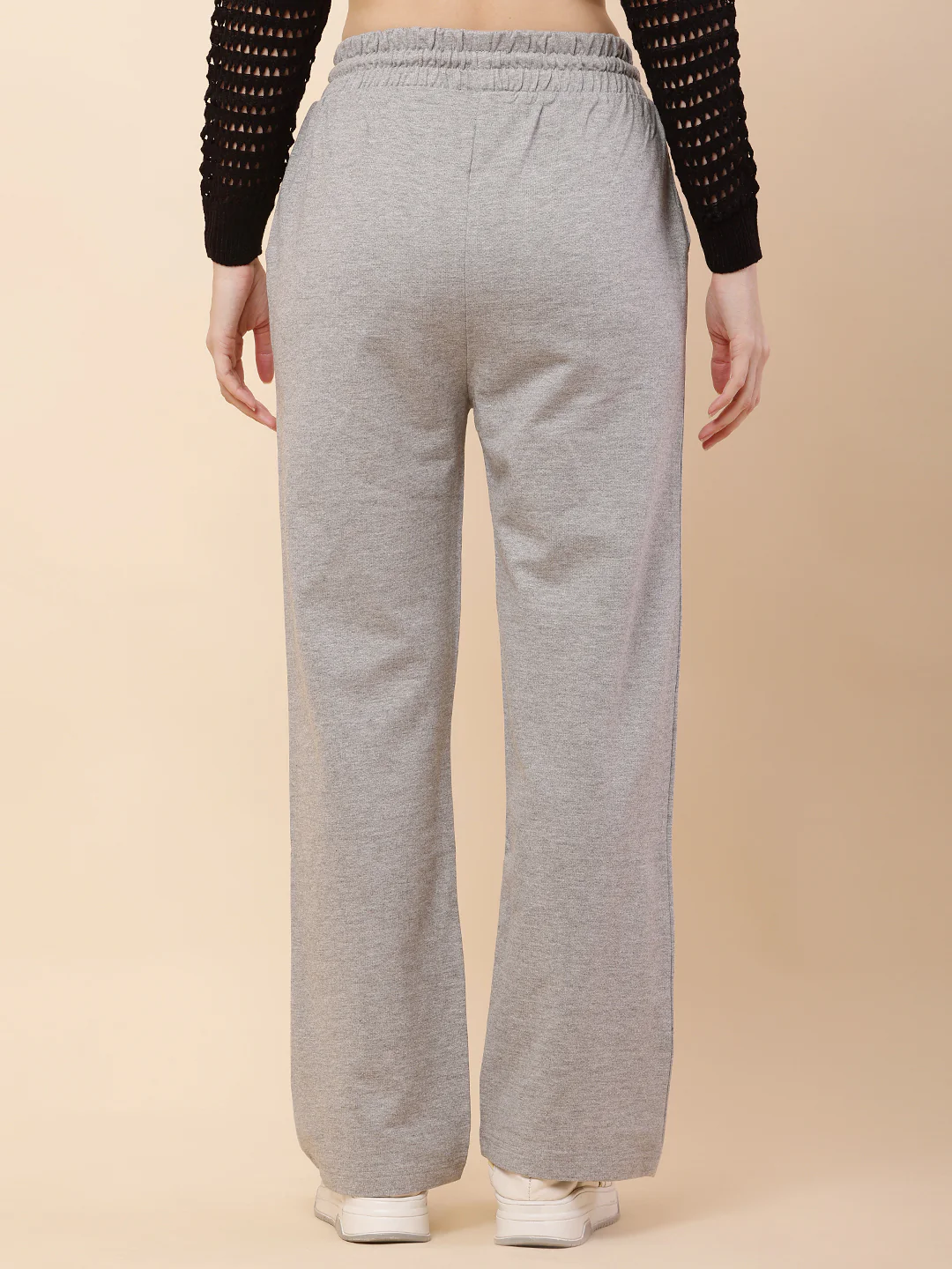 Women Grey Drawstring Cotton Trouser - Image 4