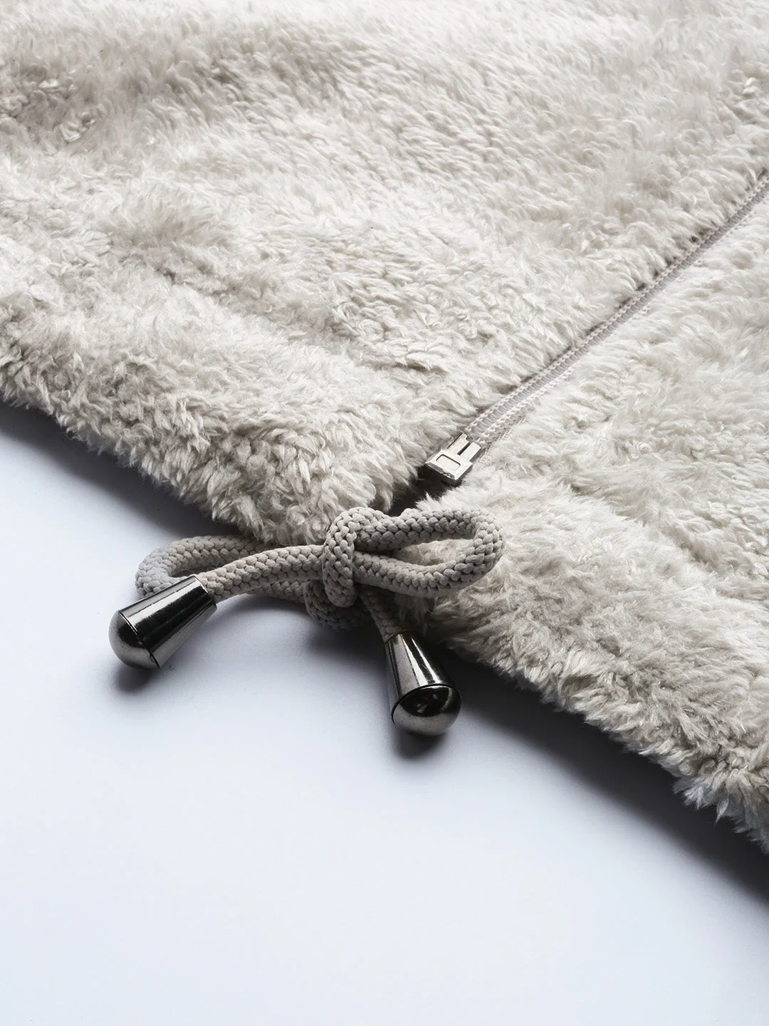 Women Grey Drawstring Faux Fur Jacket - Image 6