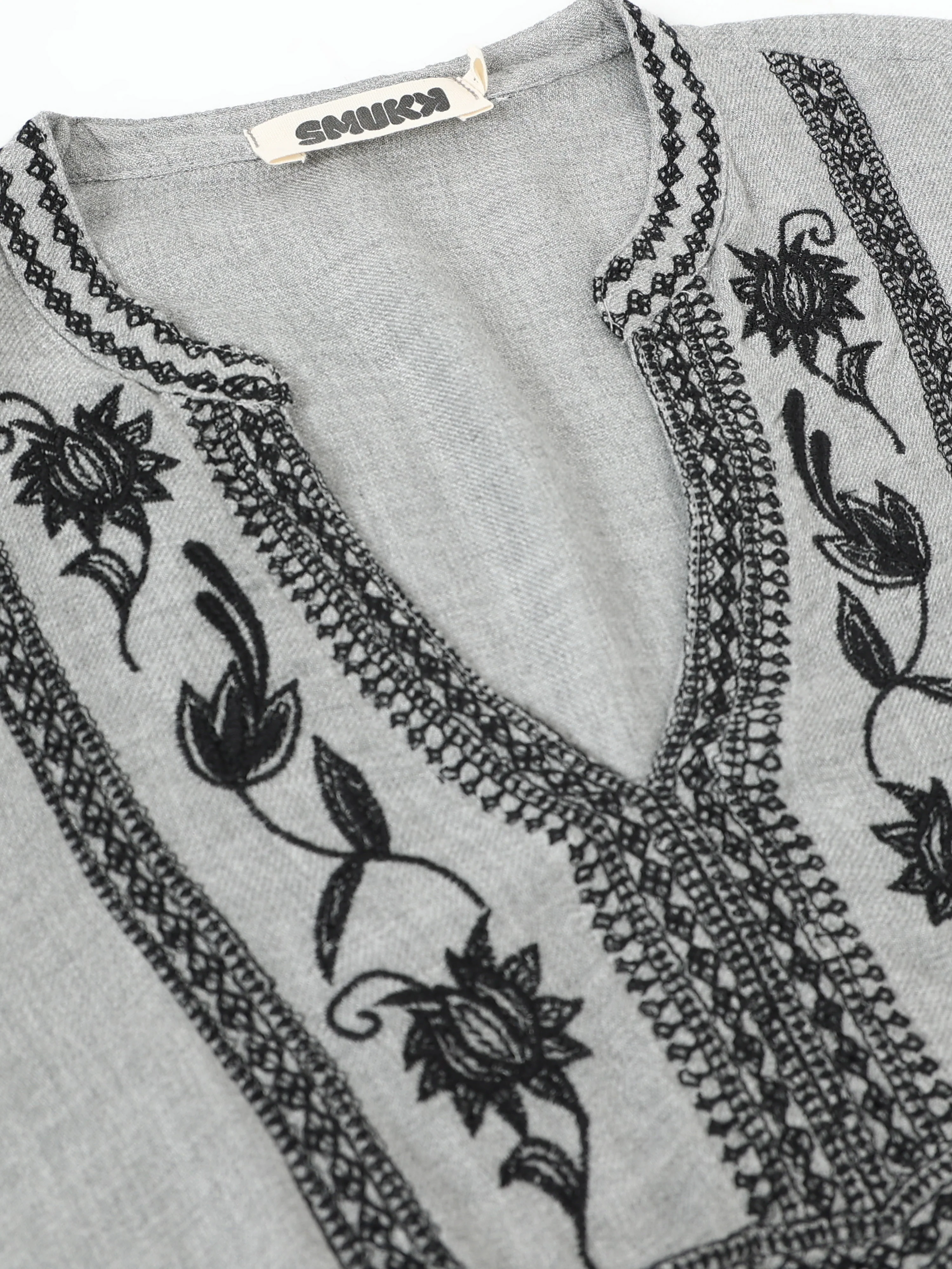 Women Grey Embroidered Yoke Top - Image 7