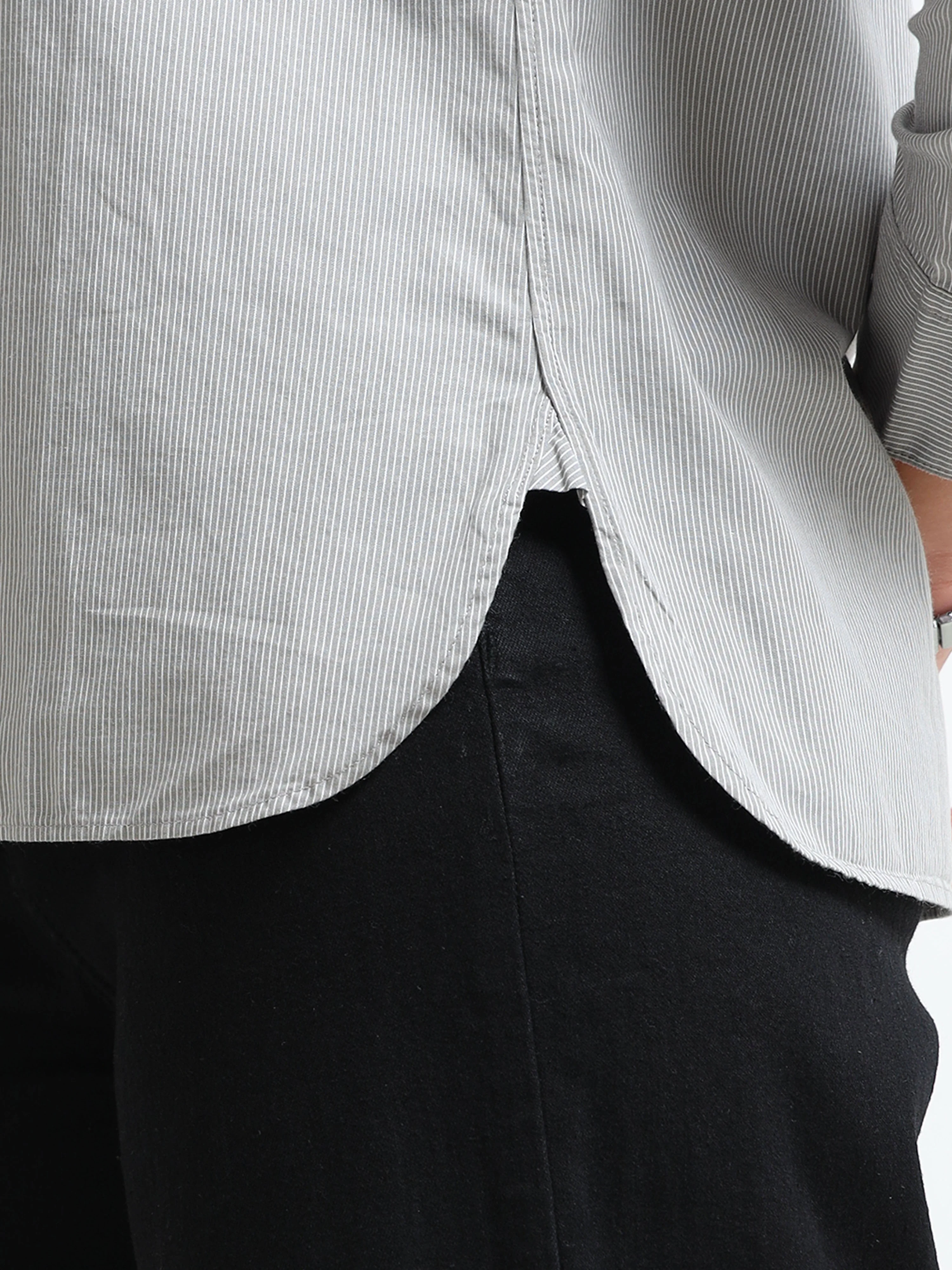 Women Grey Fine Stripe Shirt - Image 6